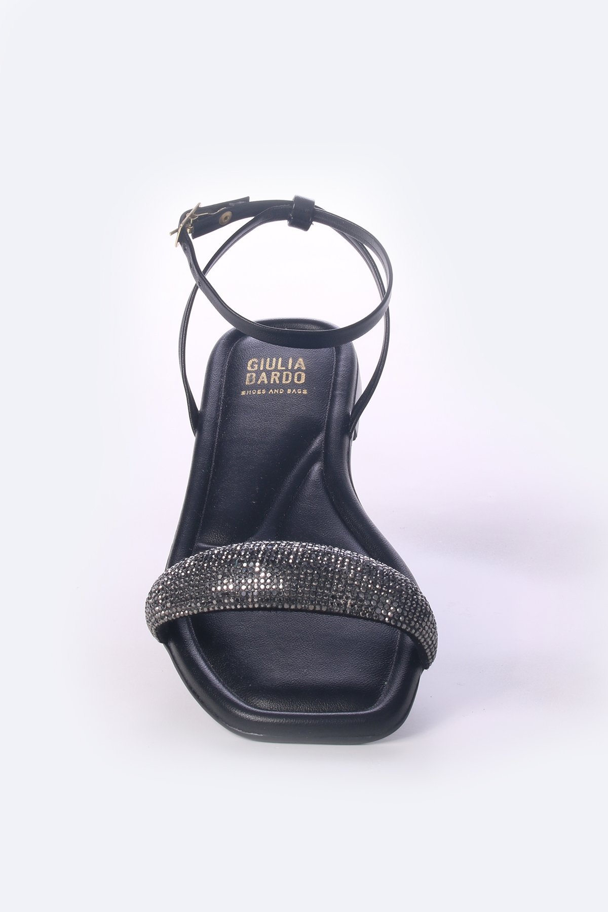 Sandália Rasteira com tira frontal de Strass Preto 3