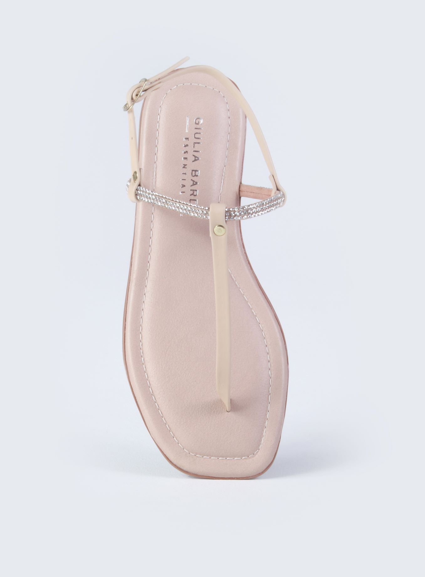 Sandália Rasteira de Tira Com Strass Bege 2