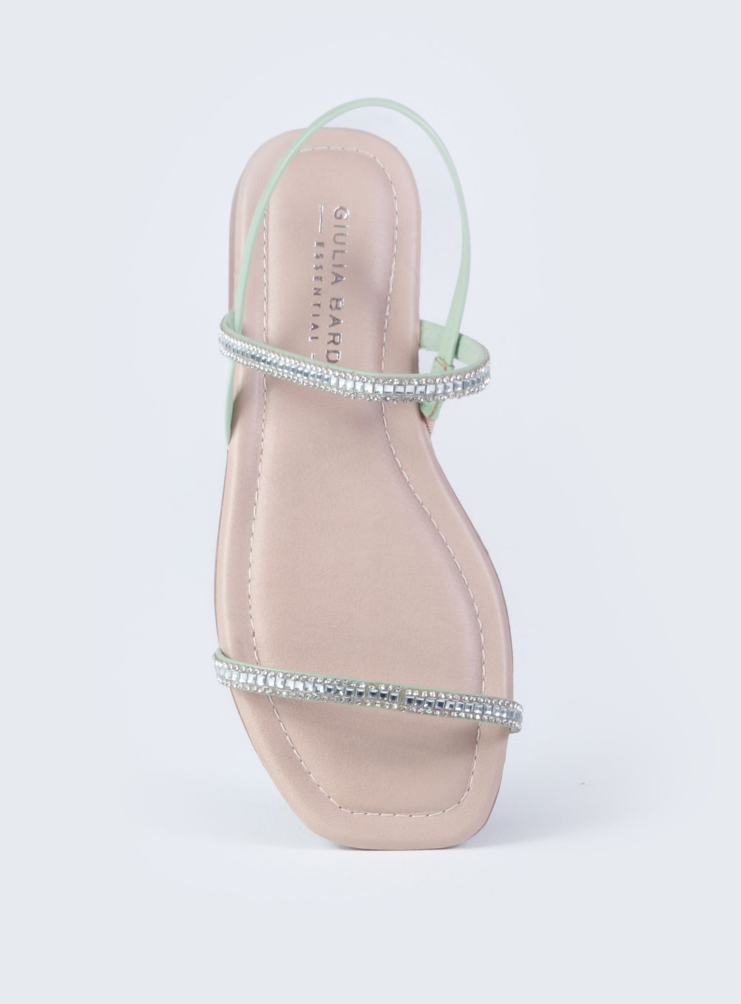 Sandália Rasteira de tira Strass Bege 3