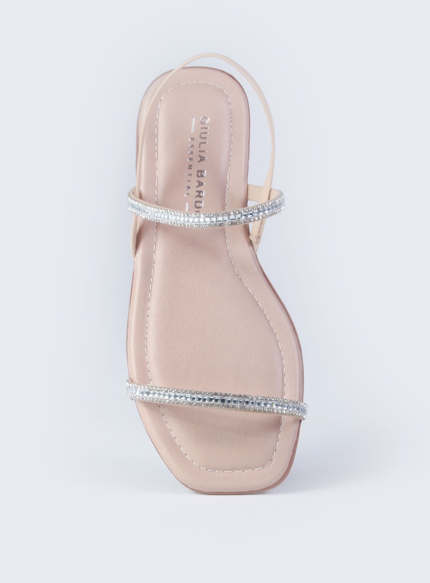 Sandália Rasteira de tira Strass Bege 3