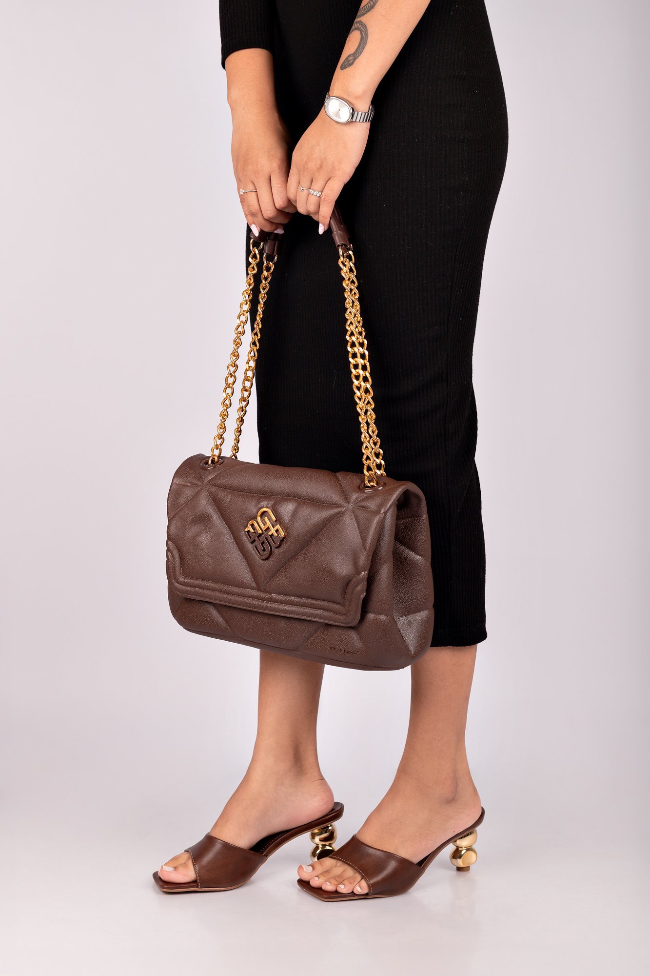 Tamanco Salto Cromado Bia Marrom 4