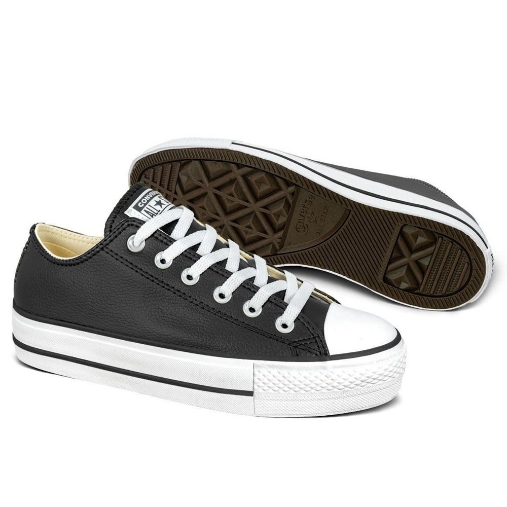 Tênis Converse Chuck Taylor All Star Lift Couro Unissex | Preto Branco Preto 2
