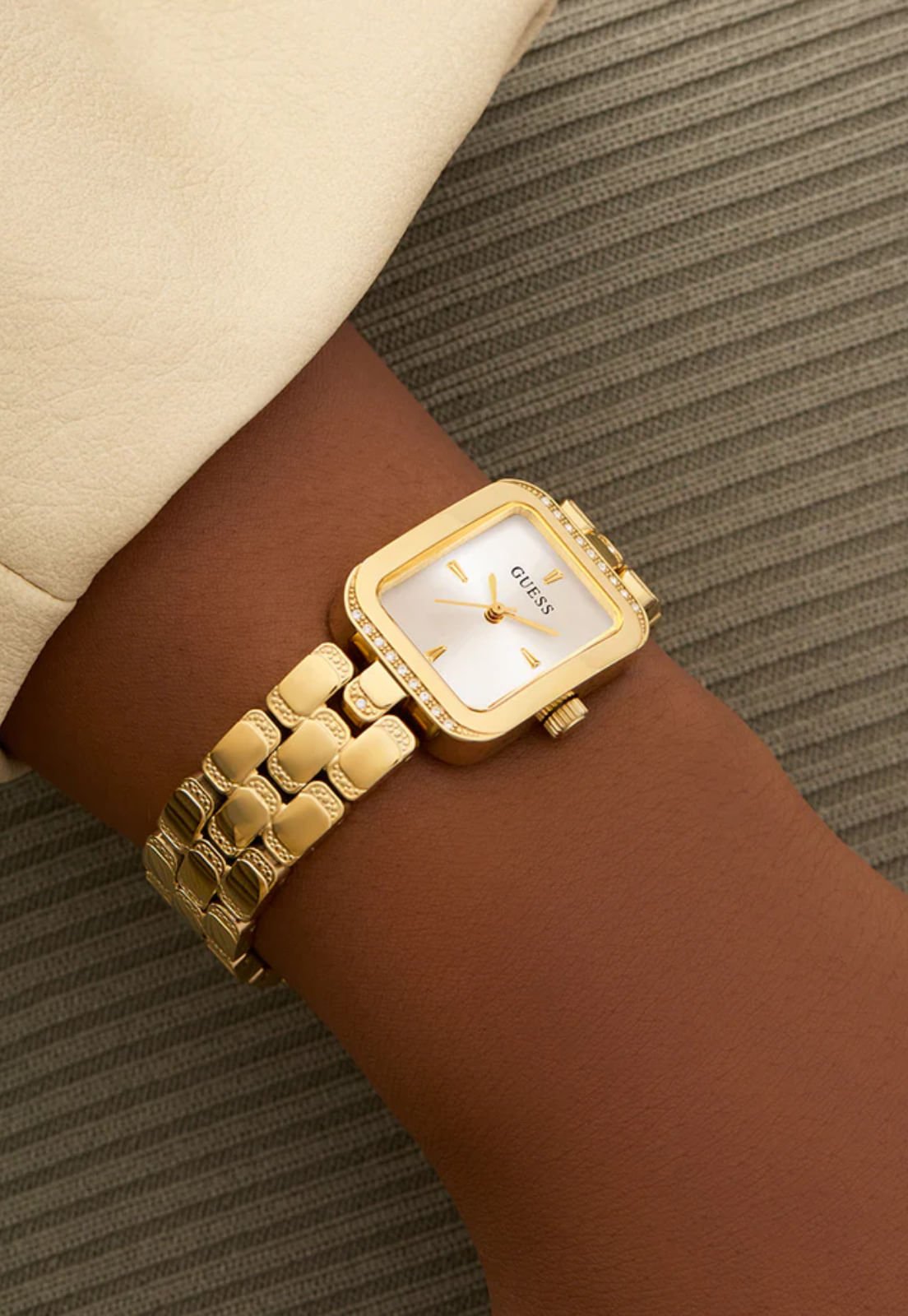 Relógio Retangular Aço Cristal Dourado Dourado 2