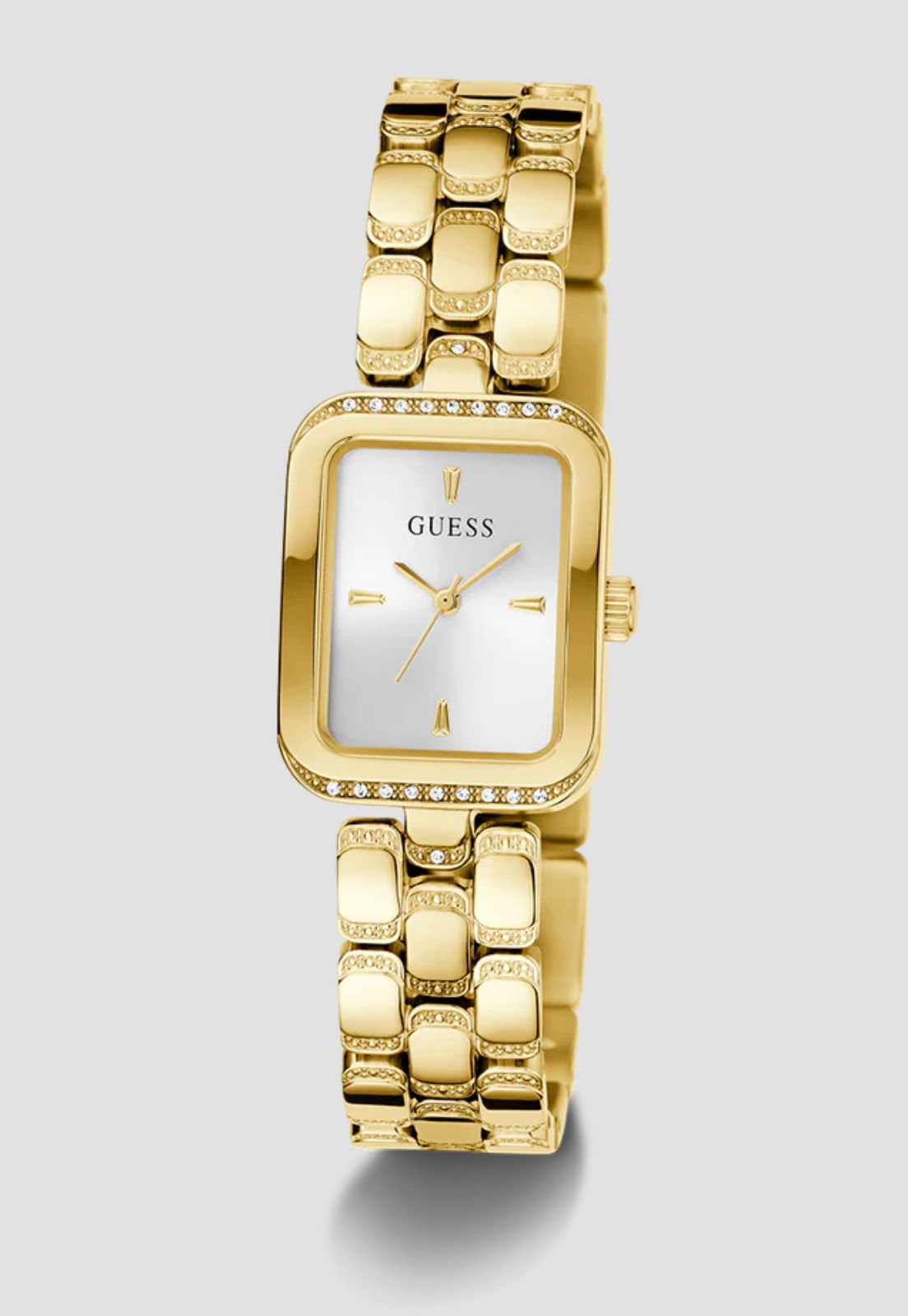 Relógio Retangular Aço Cristal Dourado Dourado 3