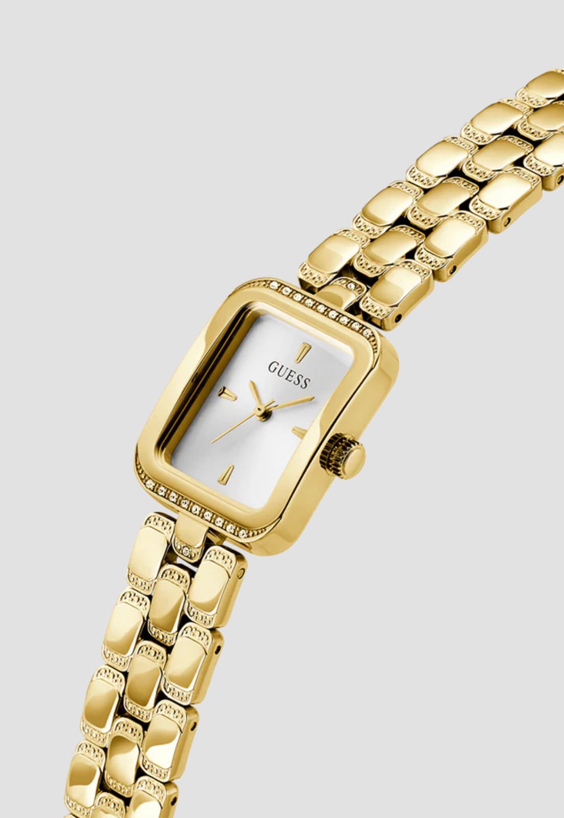 Relógio Retangular Aço Cristal Dourado Dourado 4