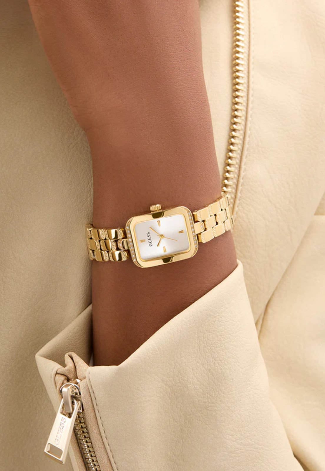 Relógio Retangular Aço Cristal Dourado Dourado 7