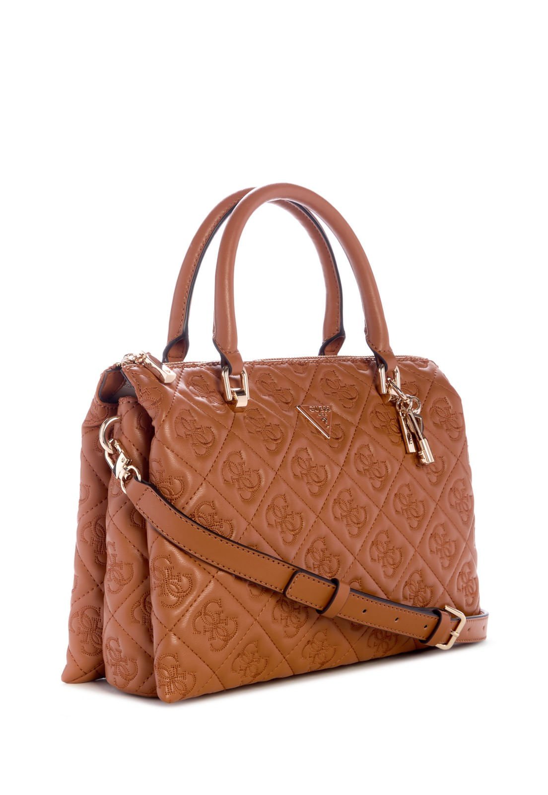 GUESS Adelasia Multi Comp Satchel Handtasche – Schwarz, Gesteppt, Mit Abnehmbarem Schulterriemen