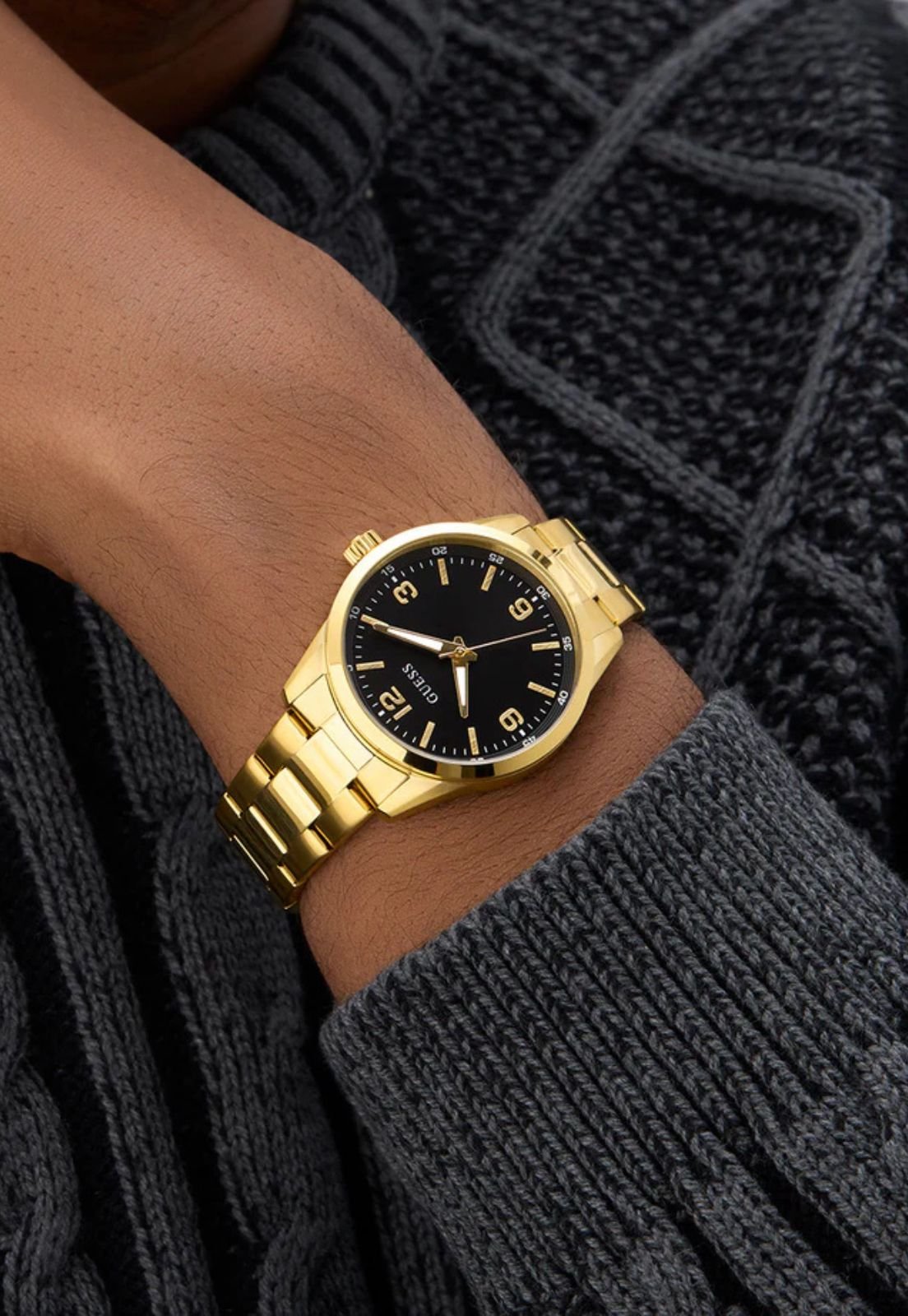 Relógio Redondo Analógico Aço Dourado Dourado 5