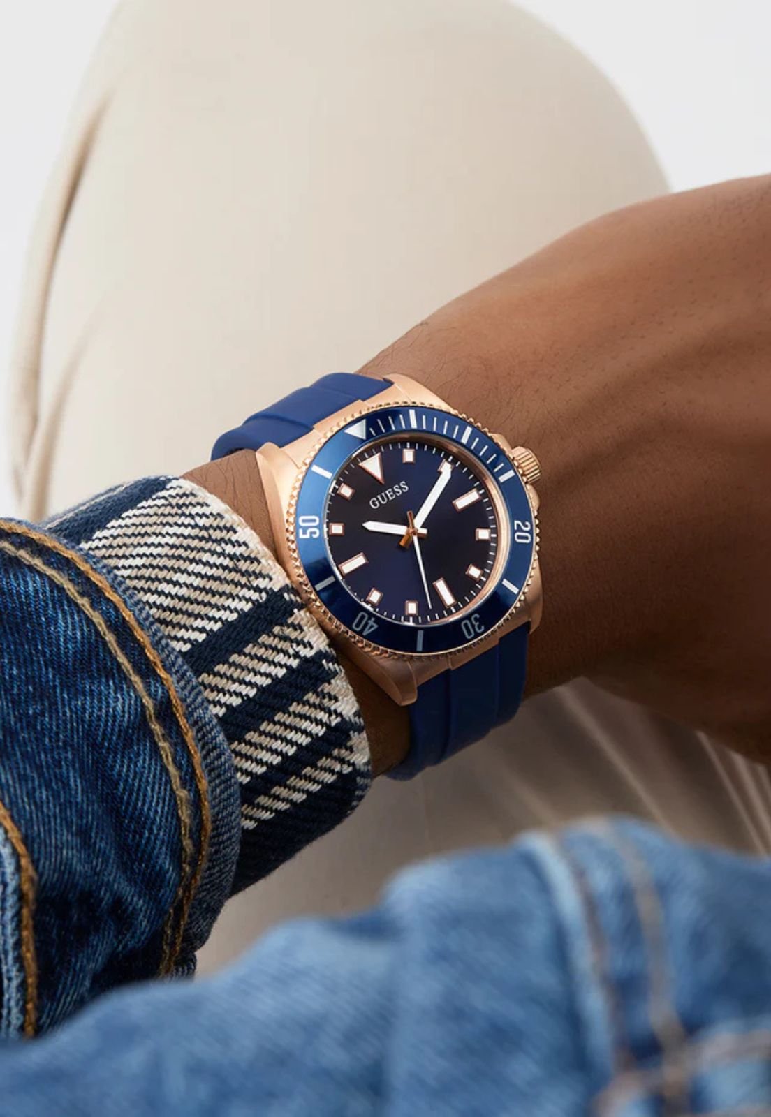 Relógio Sport Silicone Aço Rosê e Azul Bronze 2