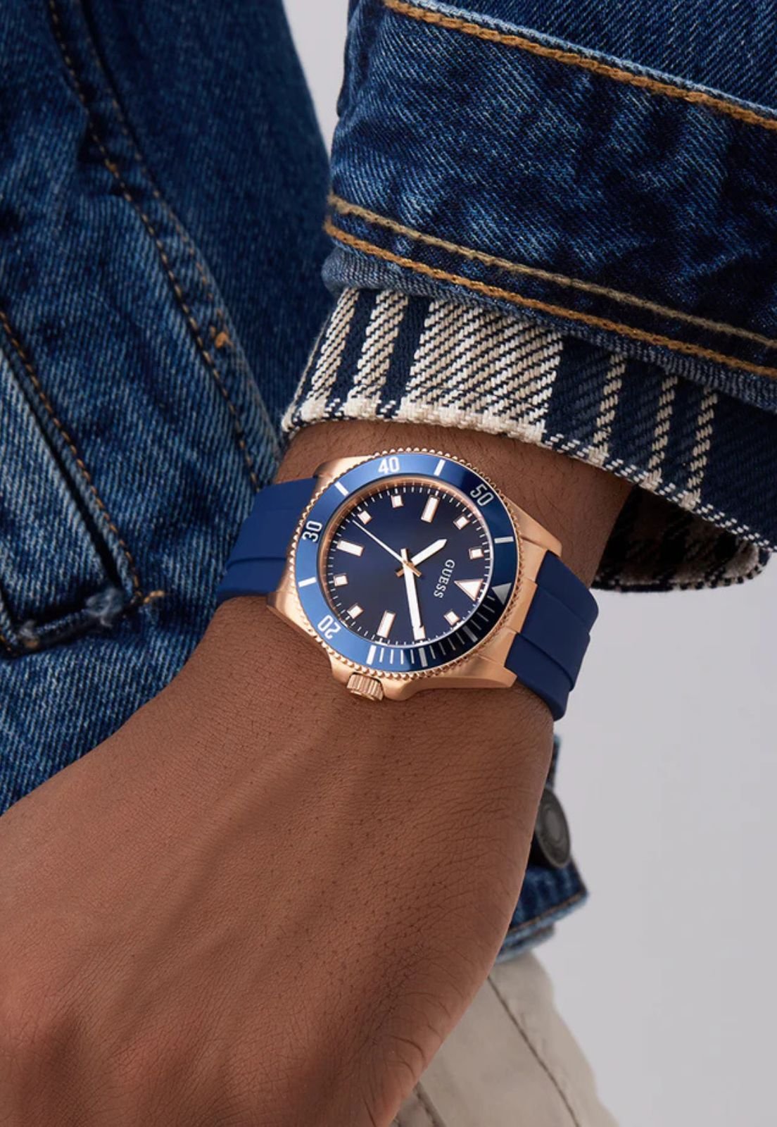 Relógio Sport Silicone Aço Rosê e Azul Bronze 5