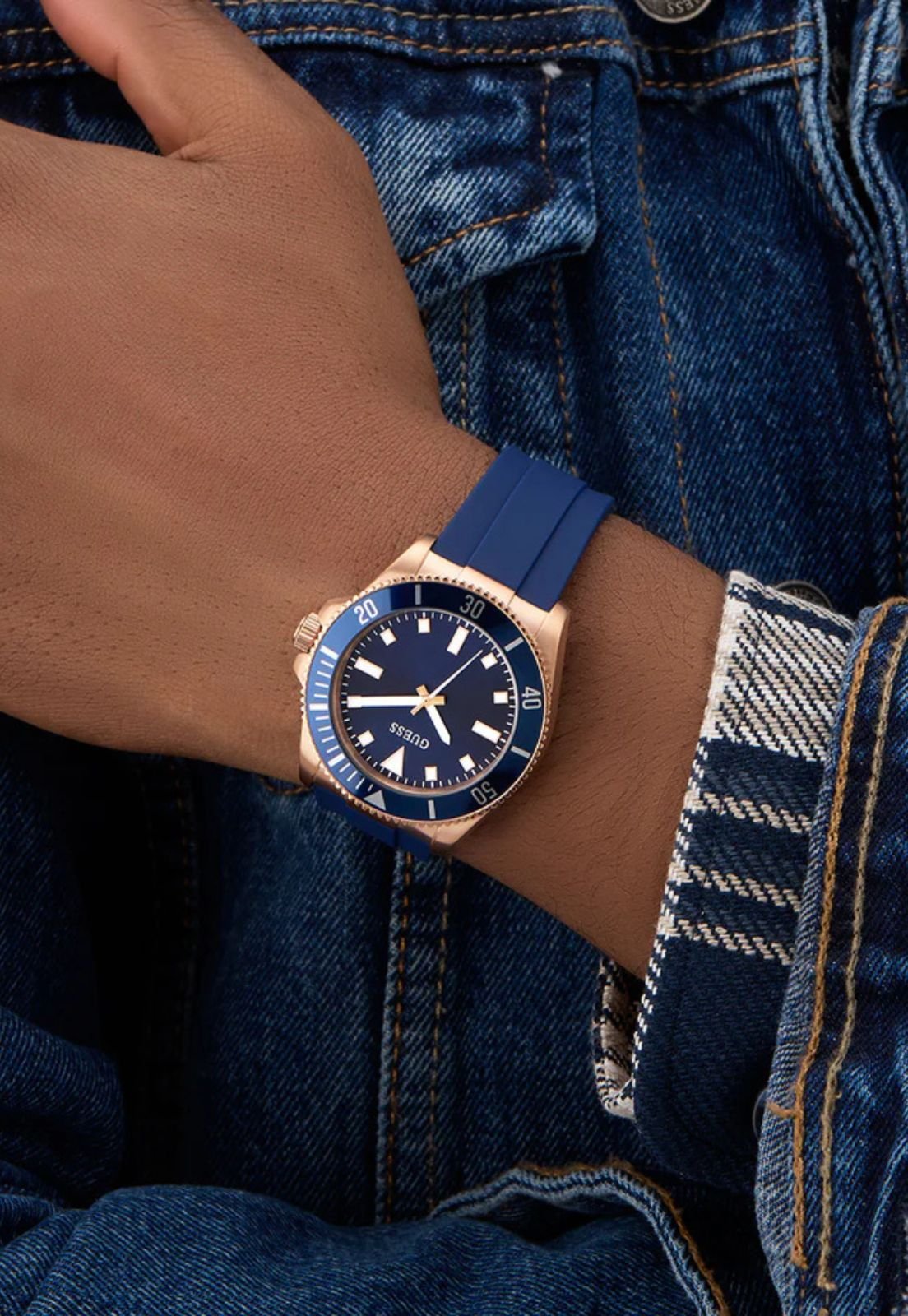 Relógio Sport Silicone Aço Rosê e Azul Bronze 6