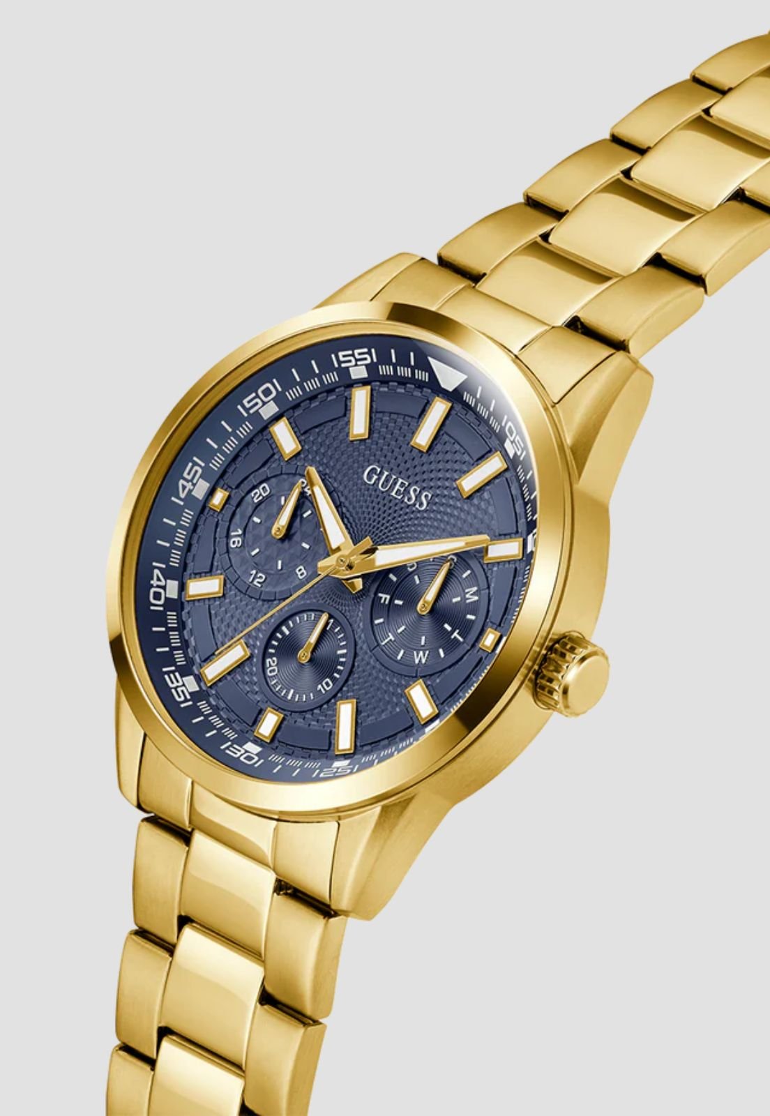 Relógio Redondo Analógico Aço Azul e Dourado Dourado 4