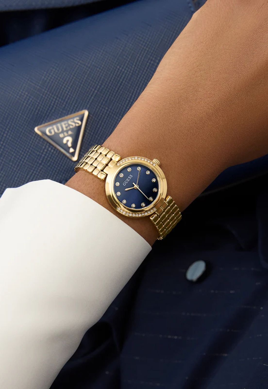 Relógio Redondo Analógico Azul e Dourado Dourado 2