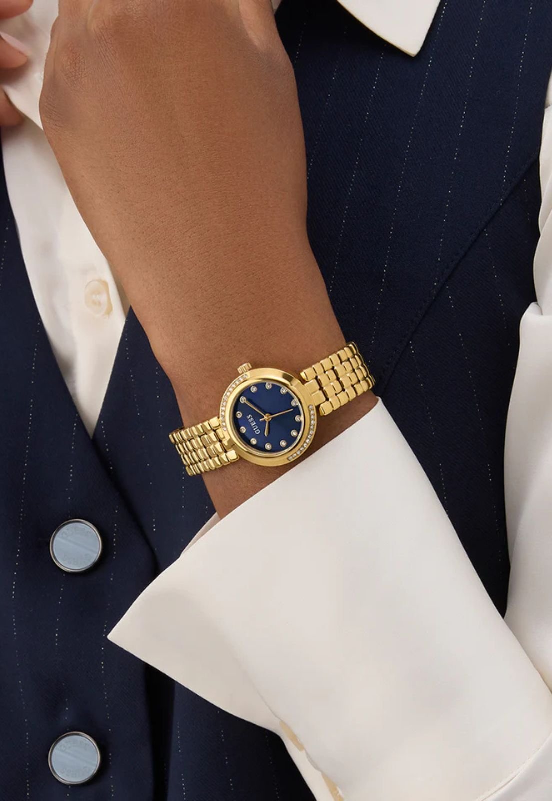 Relógio Redondo Analógico Azul e Dourado Dourado 5