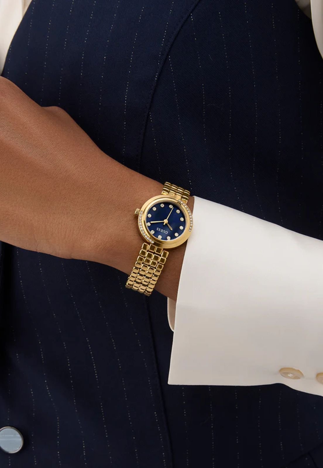 Relógio Redondo Analógico Azul e Dourado Dourado 6