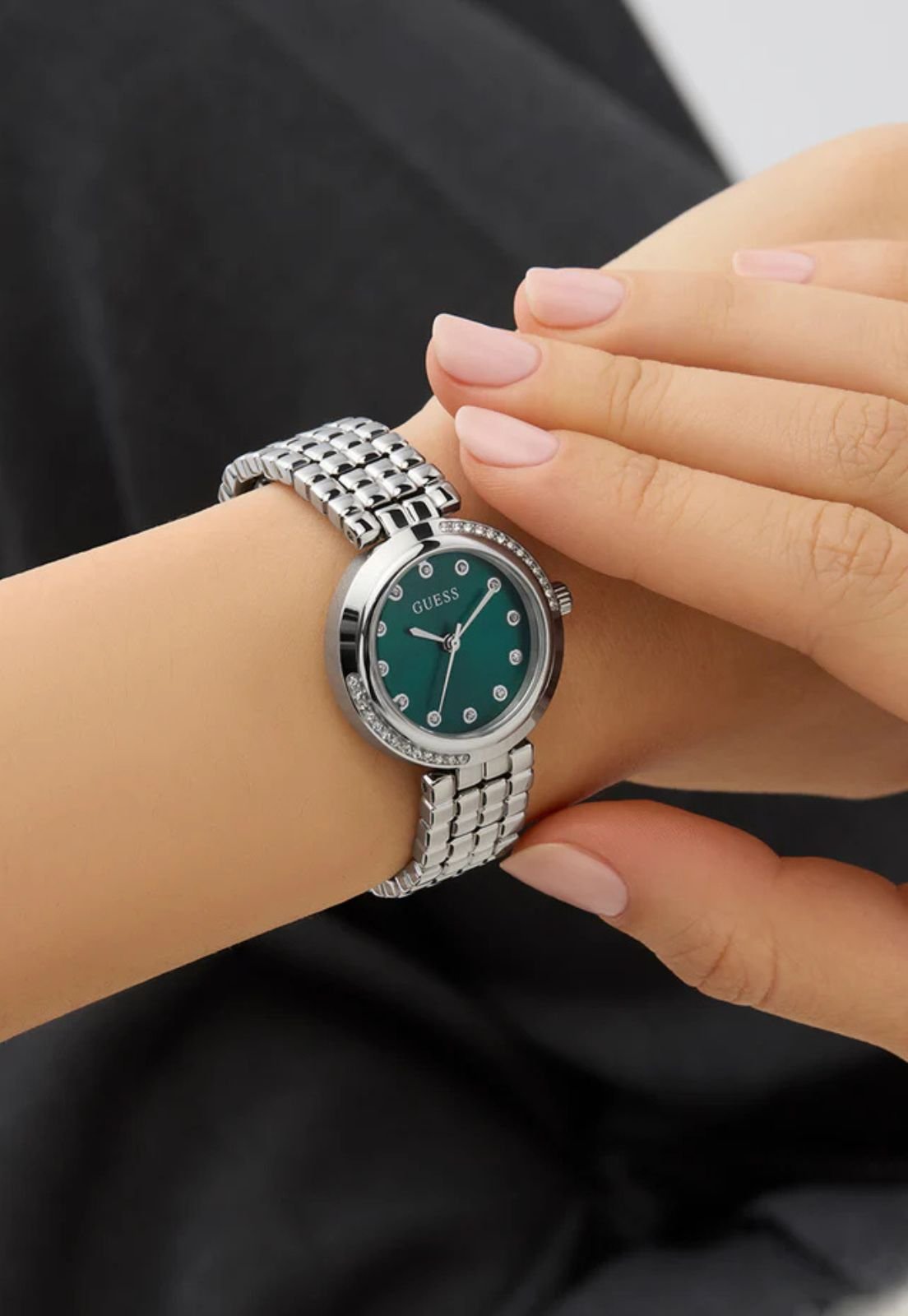 Relógio Aço Redondo Analógico Verde e Prata Prata 2