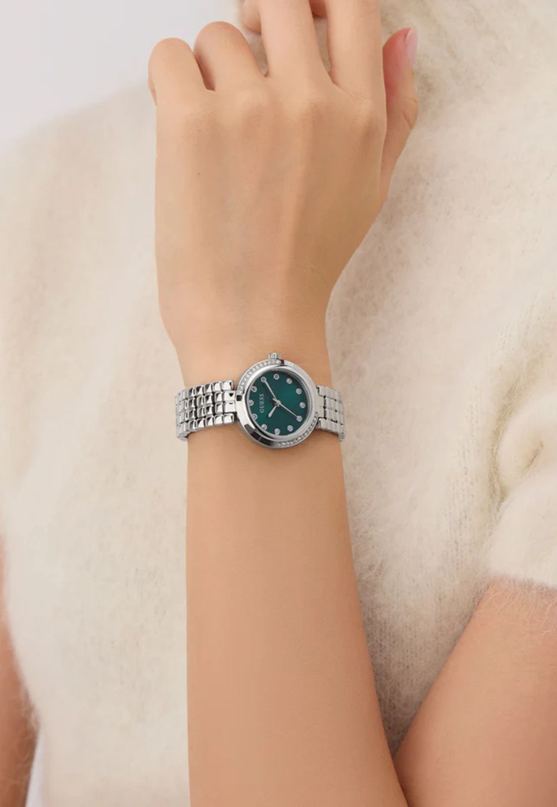 Relógio Aço Redondo Analógico Verde e Prata Prata 5