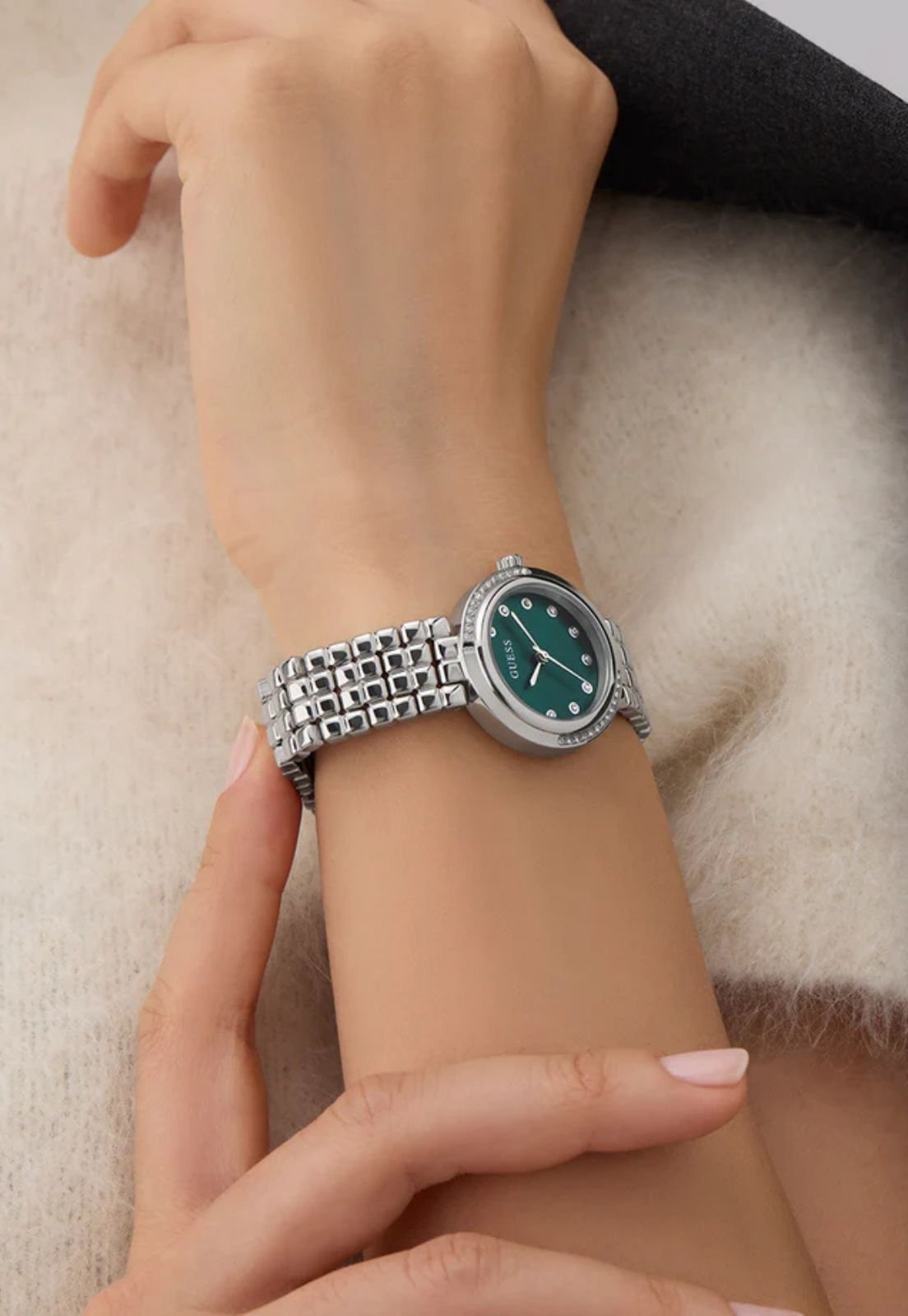 Relógio Aço Redondo Analógico Verde e Prata Prata 6