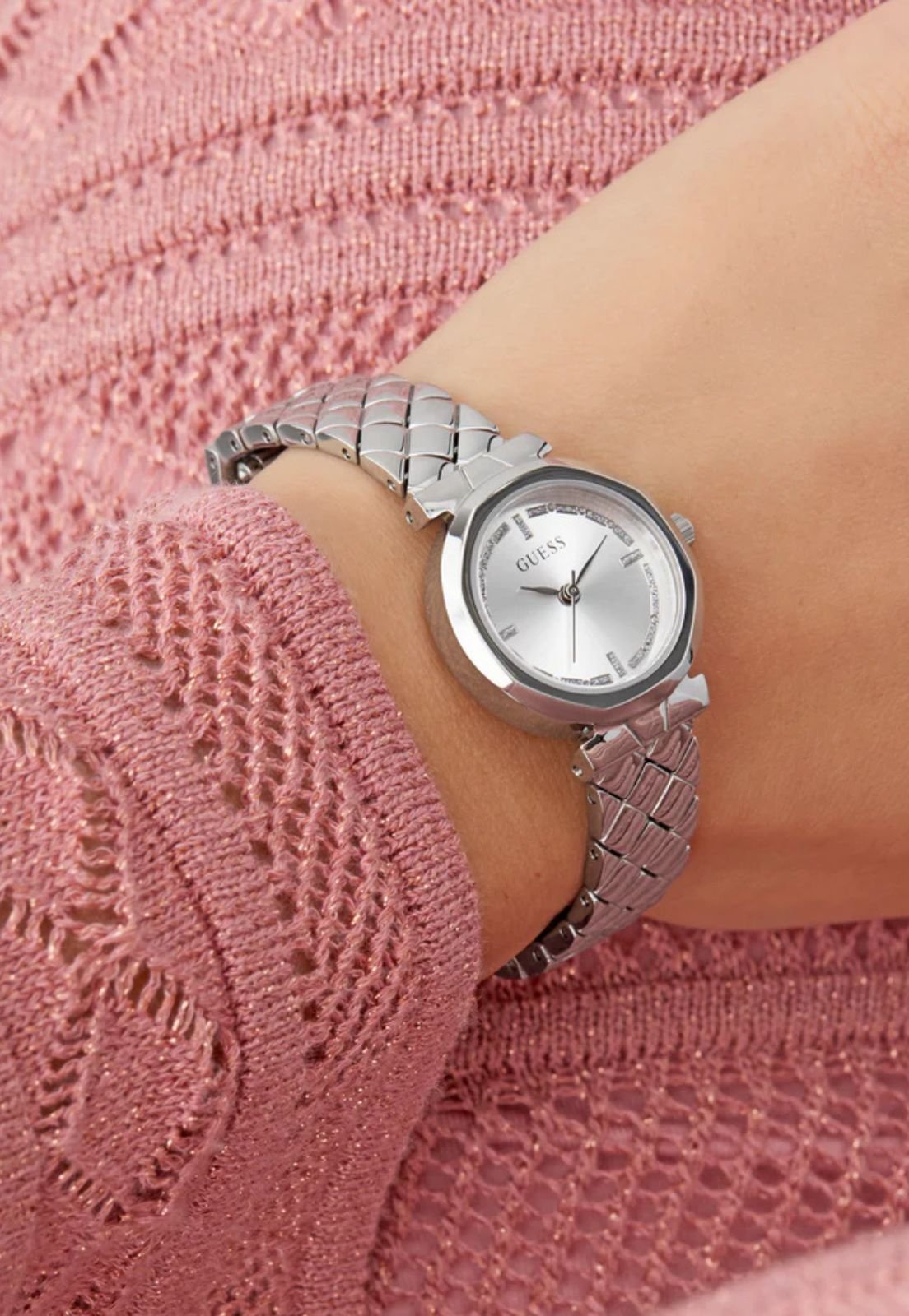 Relógio Redondo Analógico Brilho Prata Prata 2