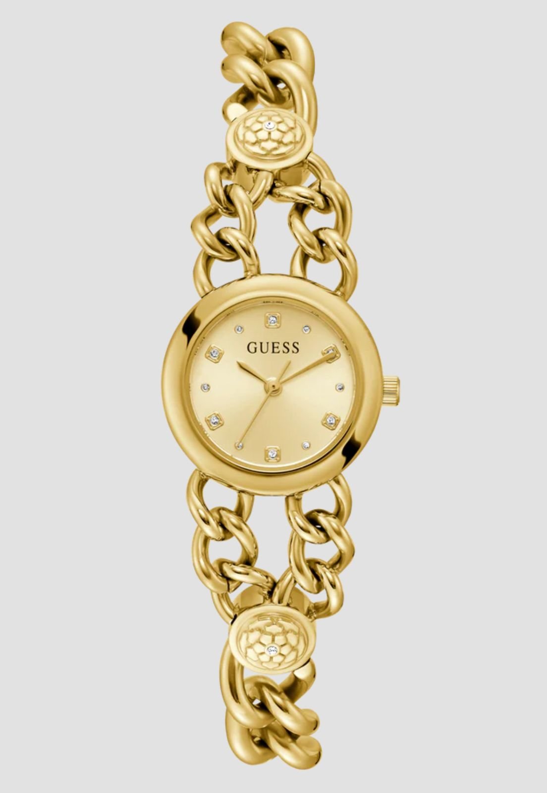Relógio Redondo Pulseira Corrente Dourado