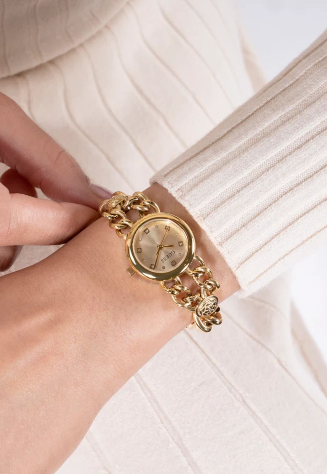 Relógio Redondo Pulseira Corrente Dourado Dourado 2