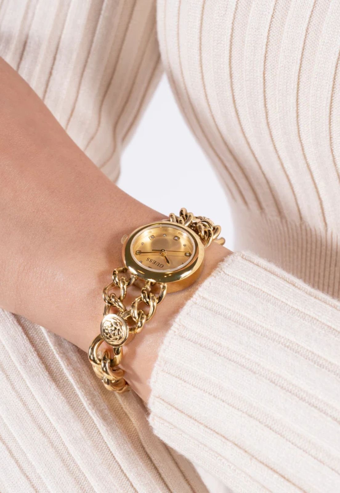 Relógio Redondo Pulseira Corrente Dourado Dourado 4