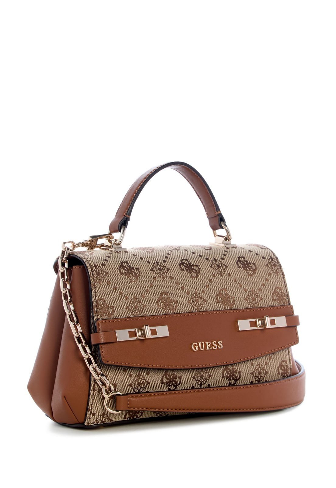 Bolsa Melinda Logo Top Handle Flap Bege Bege 2