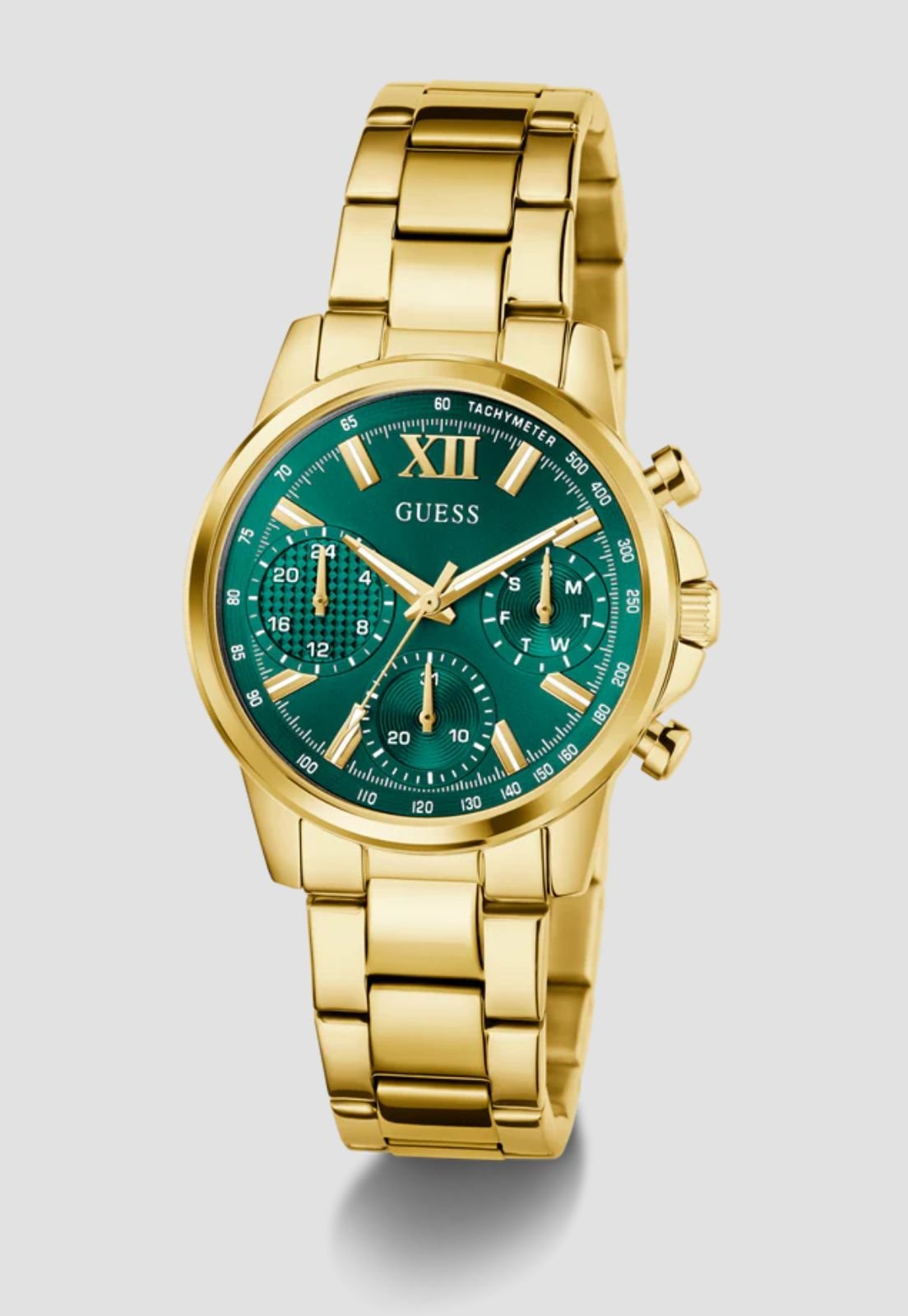 Relógio Redondo Multifuncional Aço Verde Dourado Dourado 3