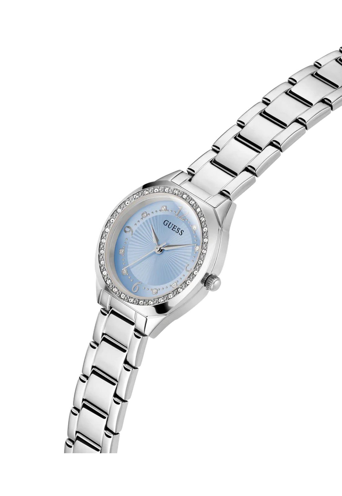Relógio Guess Fem Caixa E Pulseira Aço Prata