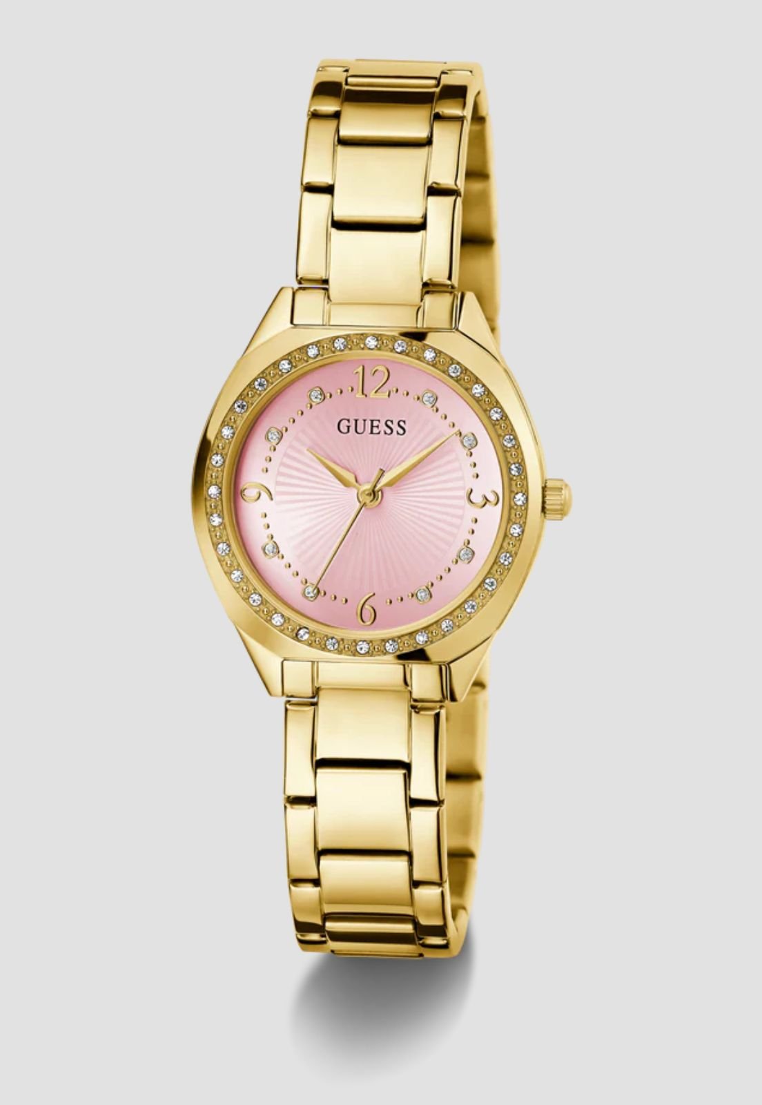 Relógio Redondo Cravejado Rosa Dourado Dourado 3