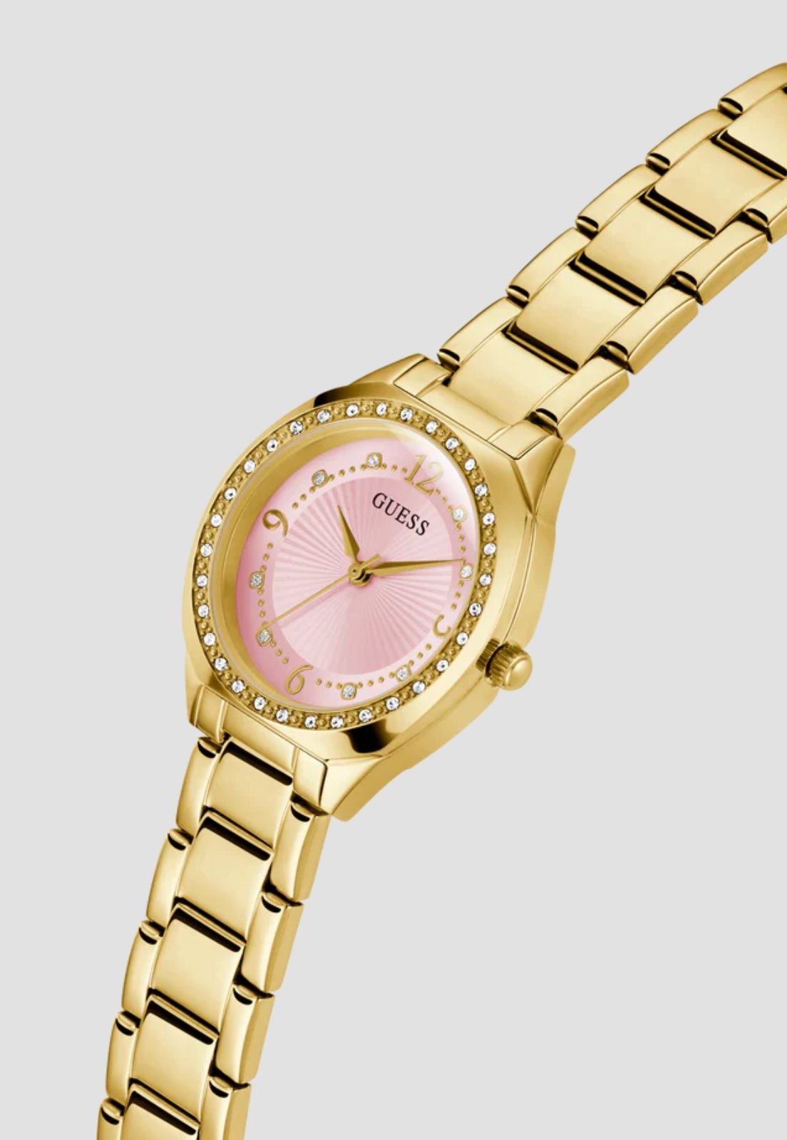 Relógio Redondo Cravejado Rosa Dourado Dourado 4