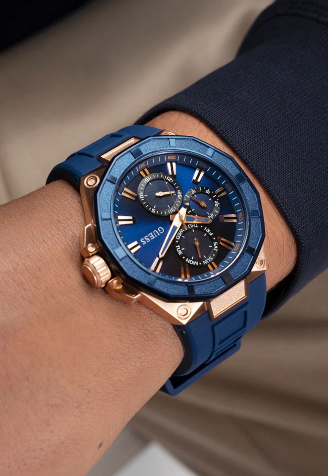 Relógio Sport Multifunção Rosé Azul Azul 7