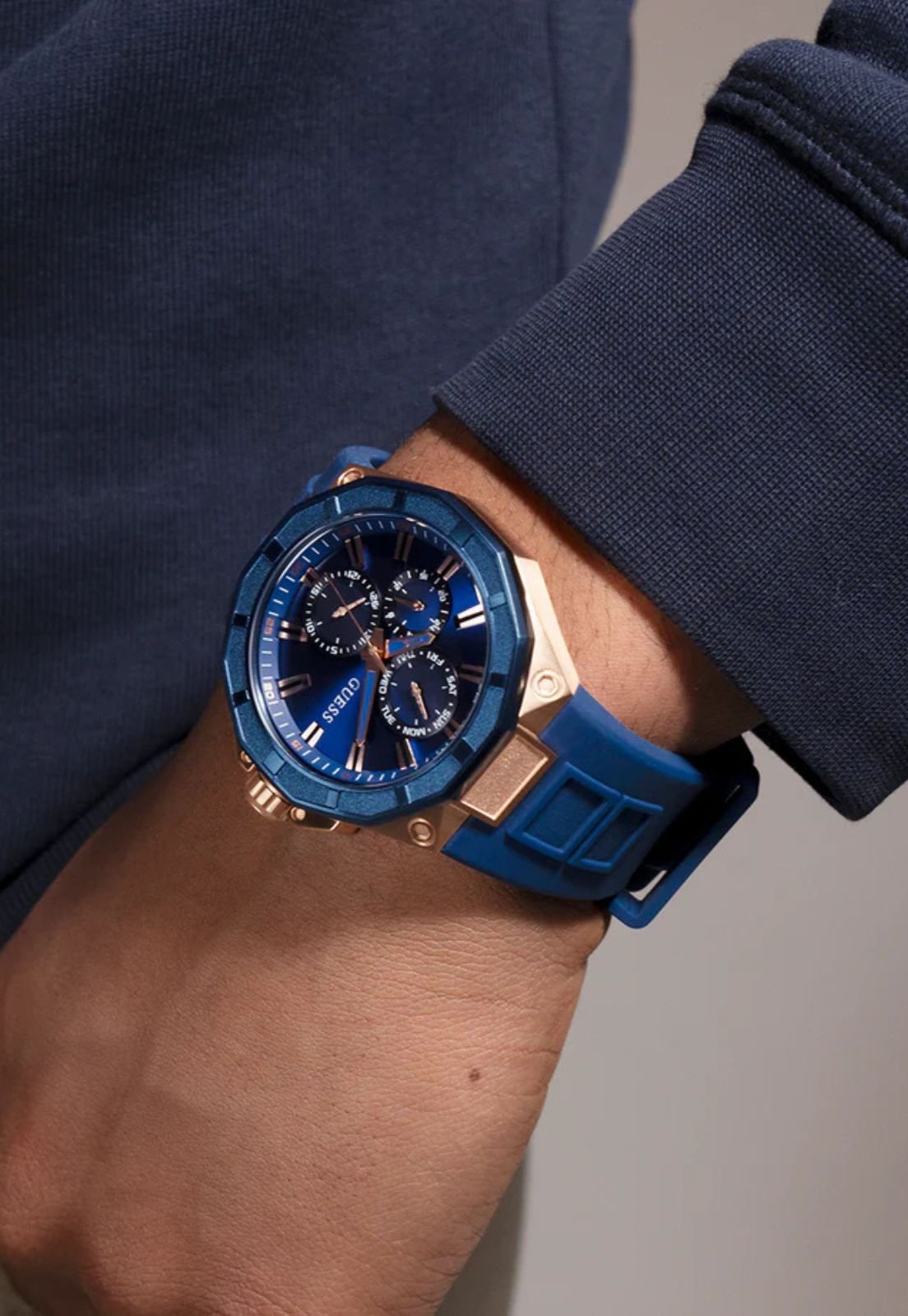Relógio Sport Multifunção Rosé Azul Azul 2