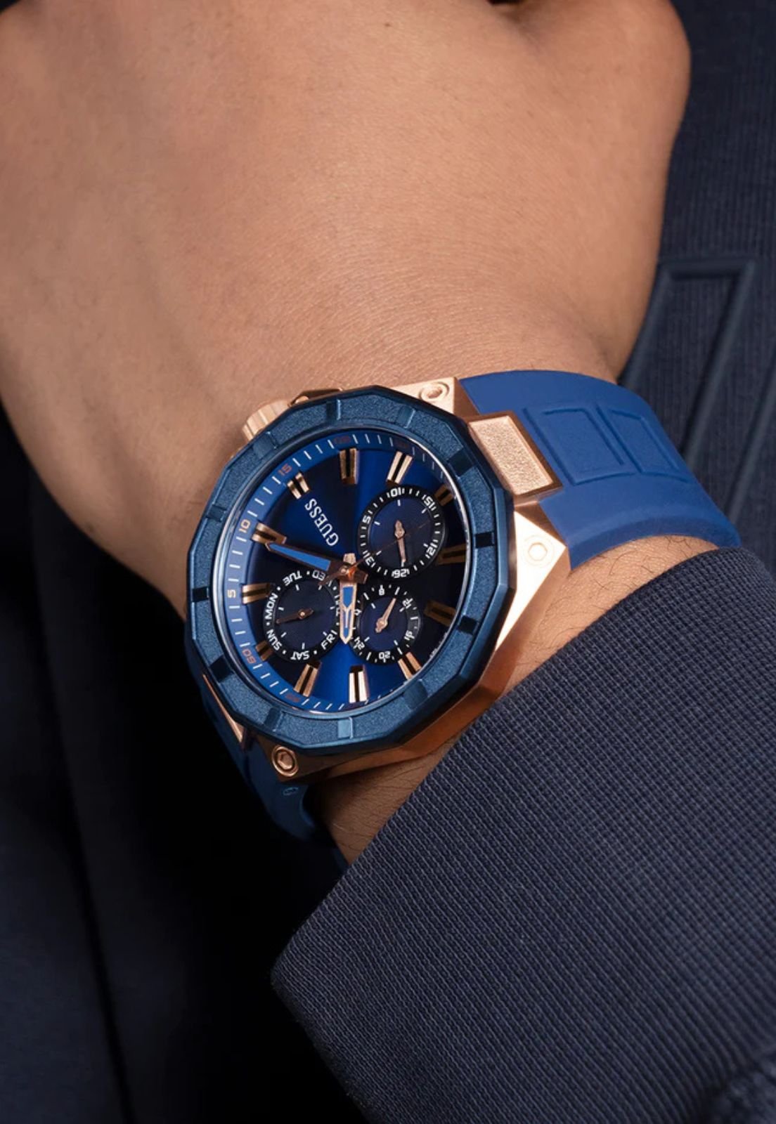 Relógio Sport Multifunção Rosé Azul Azul 3