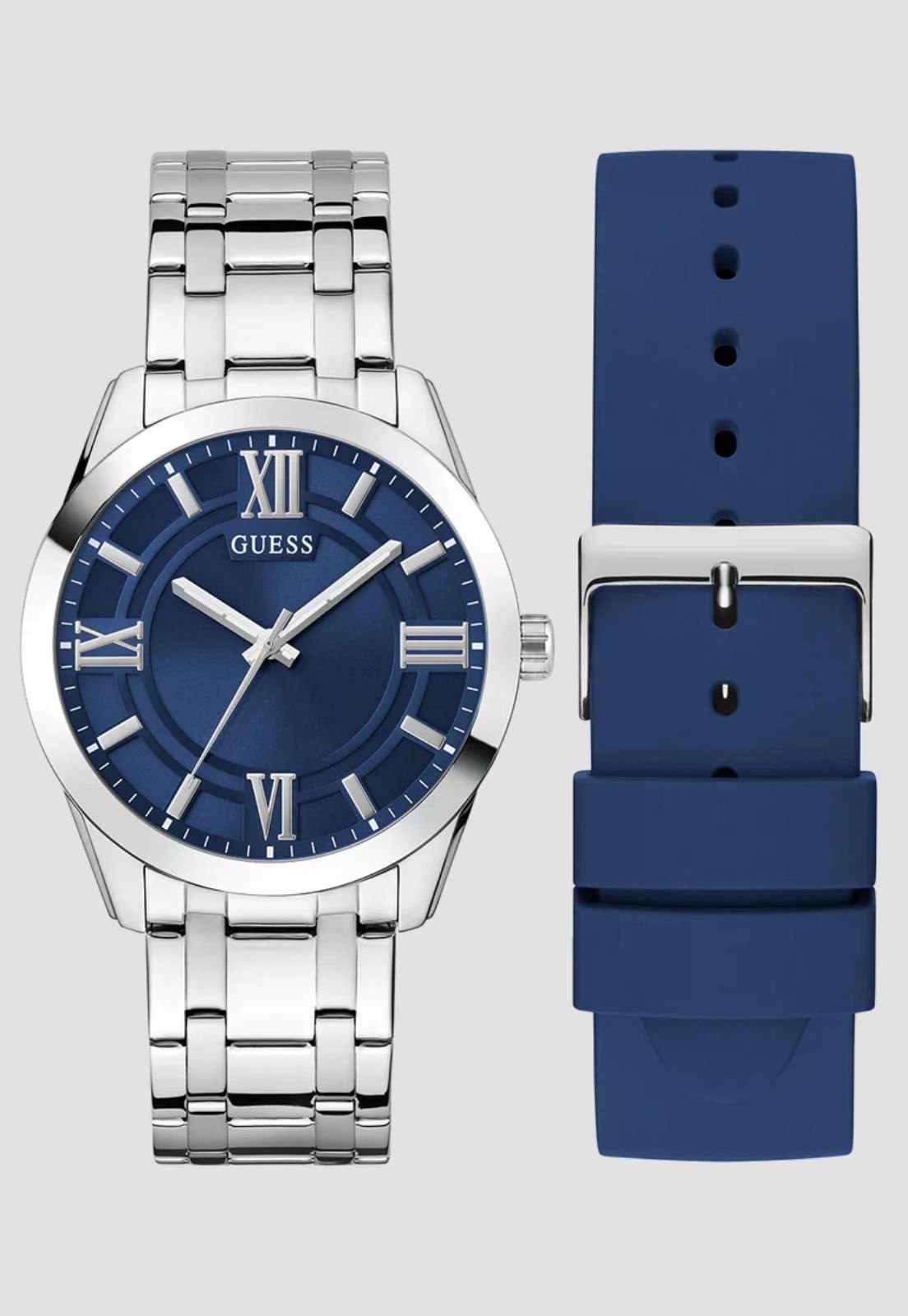 Relógio Analógico Troca Pulseira Azul Prata