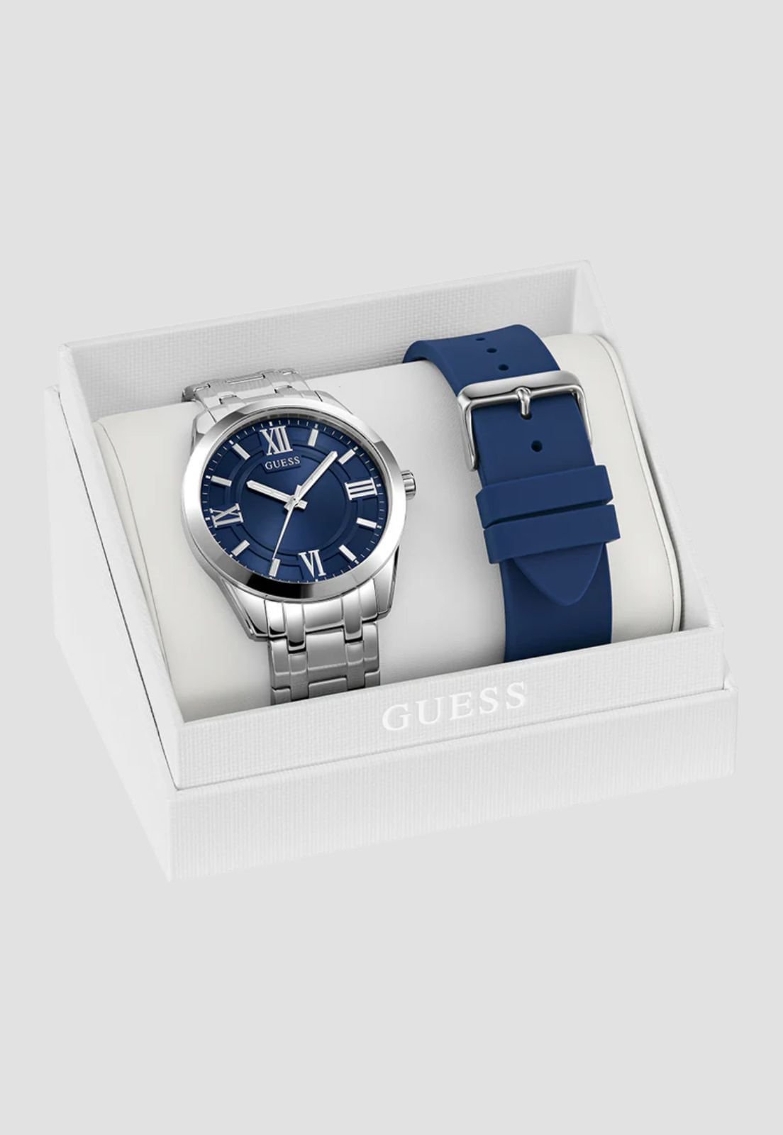 Relógio Analógico Troca Pulseira Azul Prata Prata 4