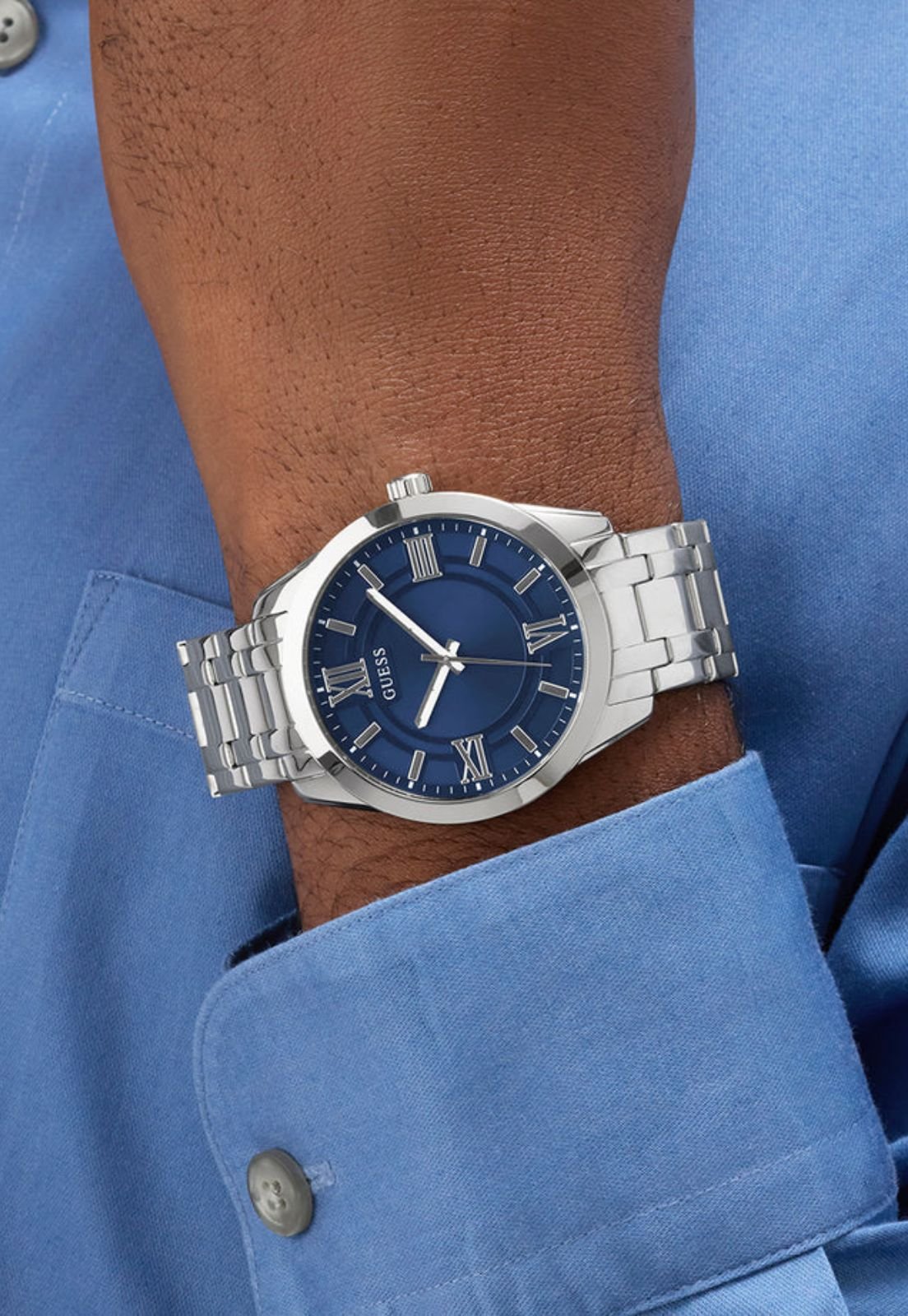 Relógio Analógico Troca Pulseira Azul Prata Prata 5