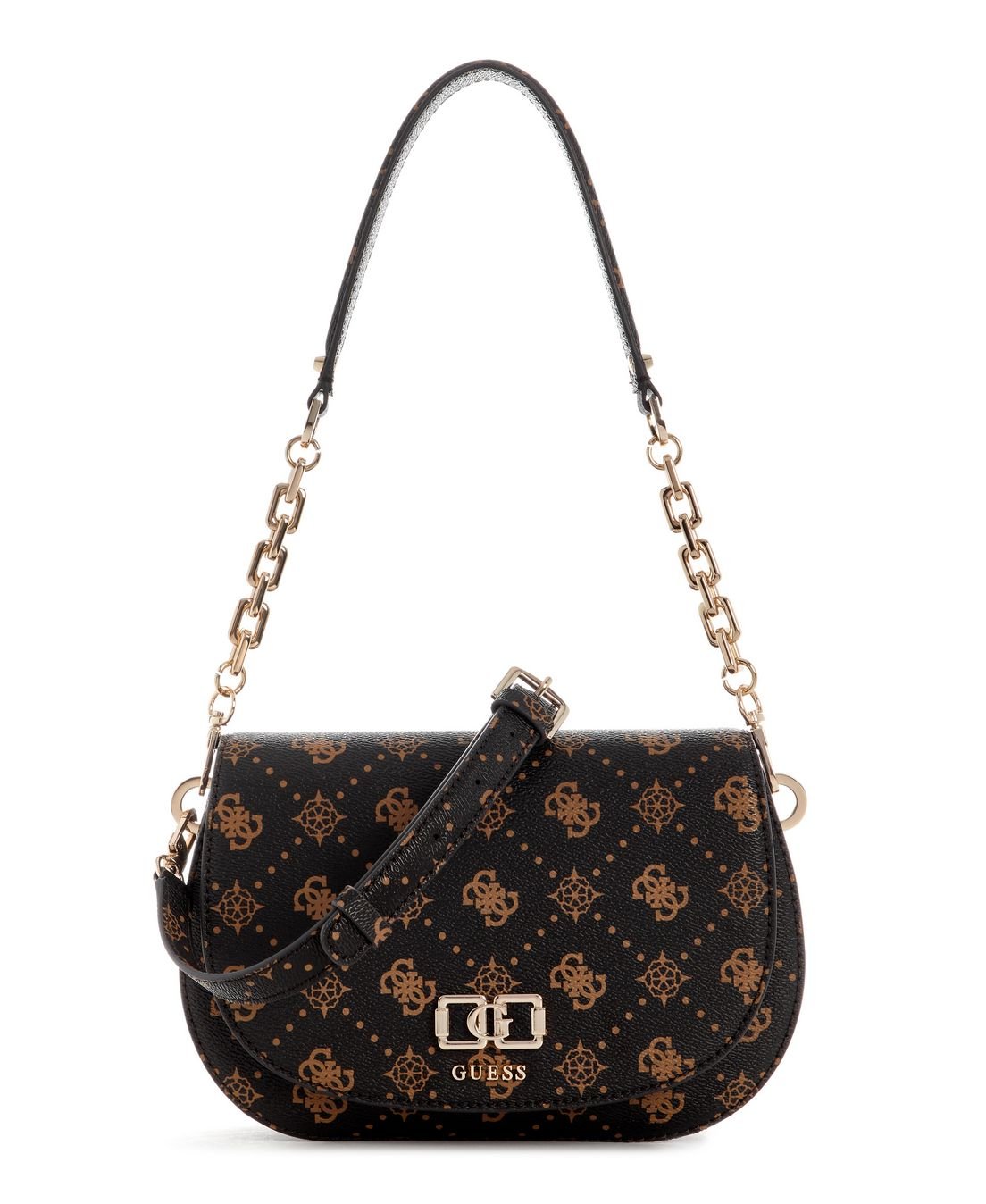 Bolsa Emelie Logo Flap Shoulder Marrom