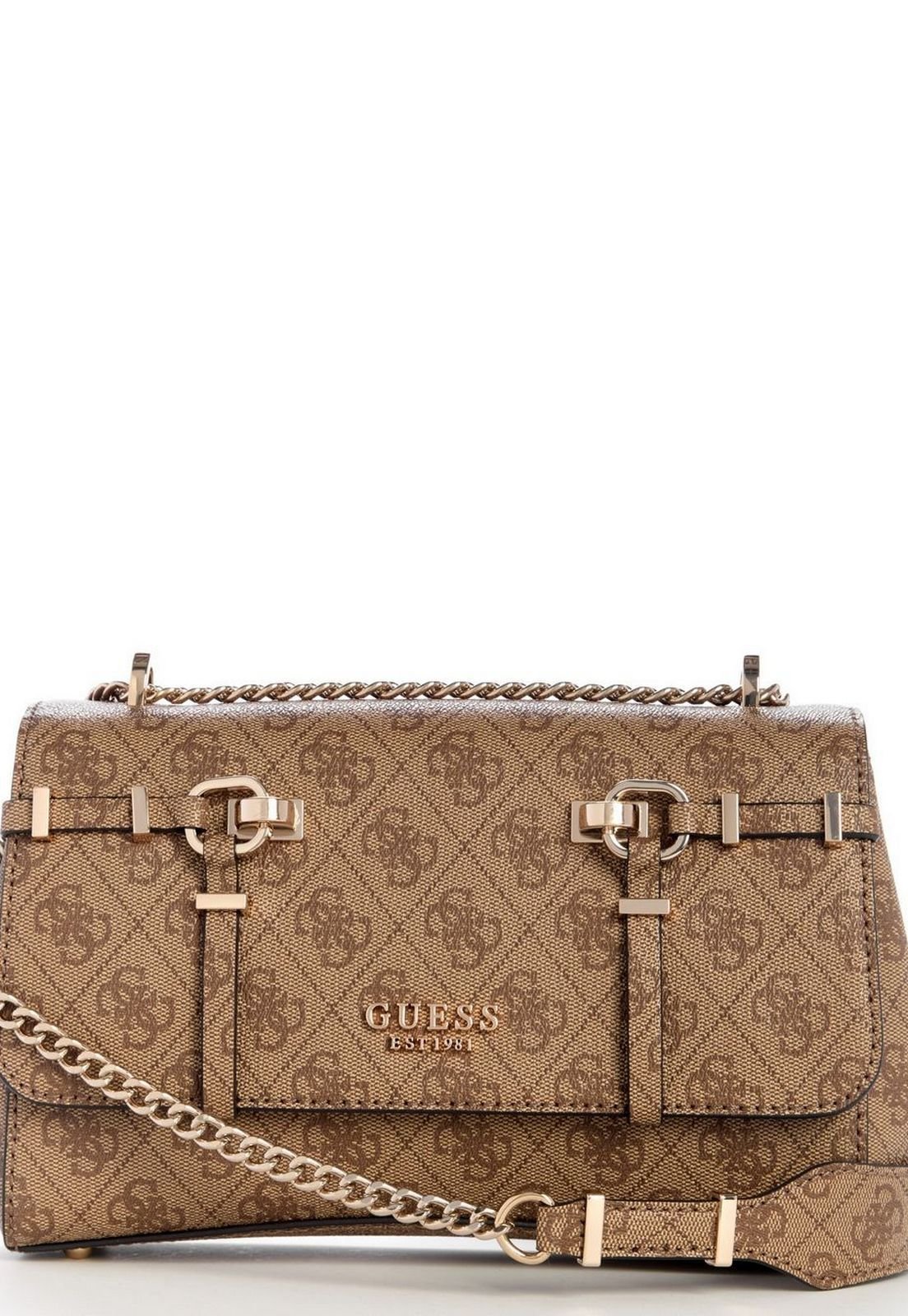 Bolsa Leona Logo Transversal Flap Bege