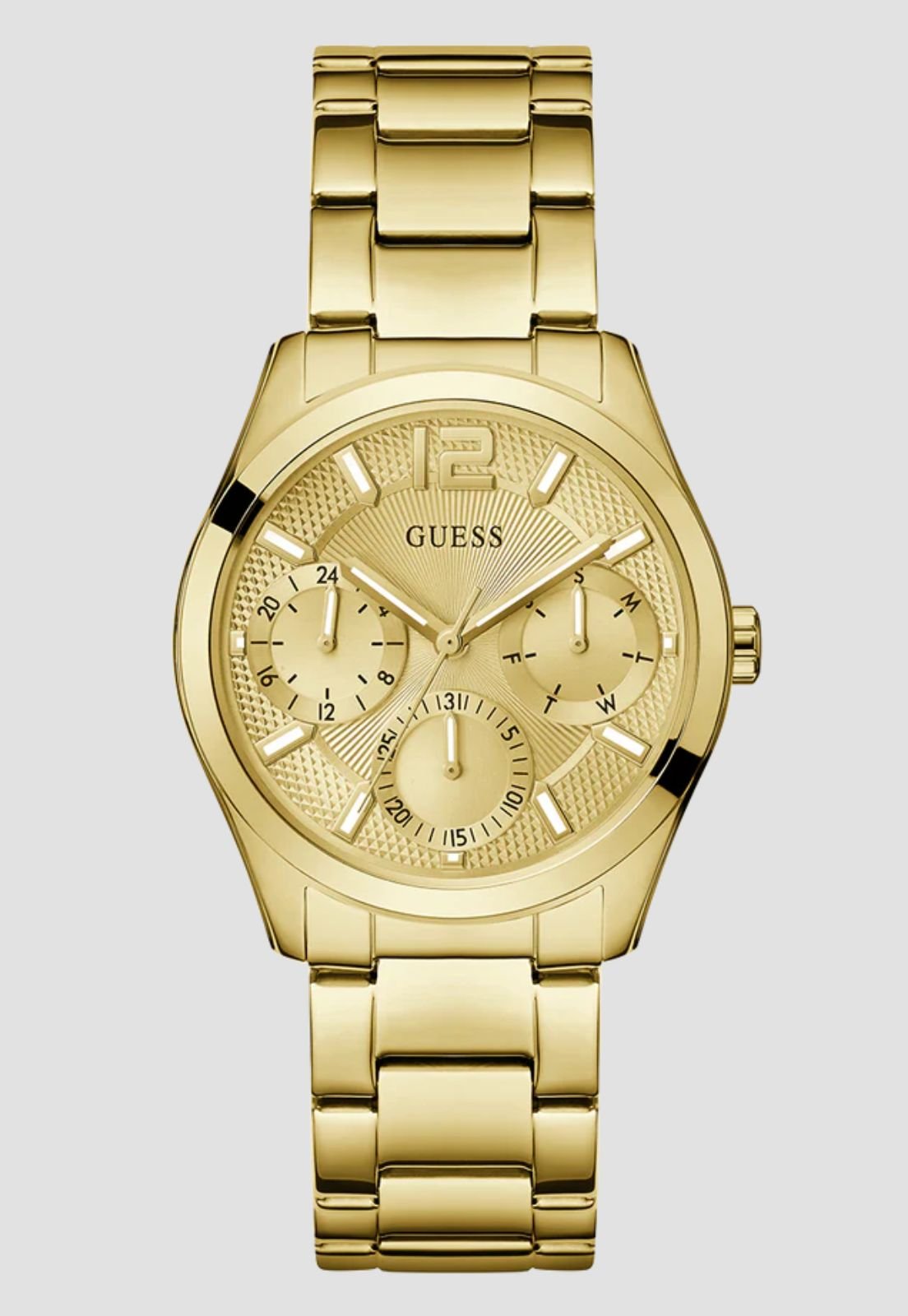 Relógio Redondo Multifunções Aço Dourado