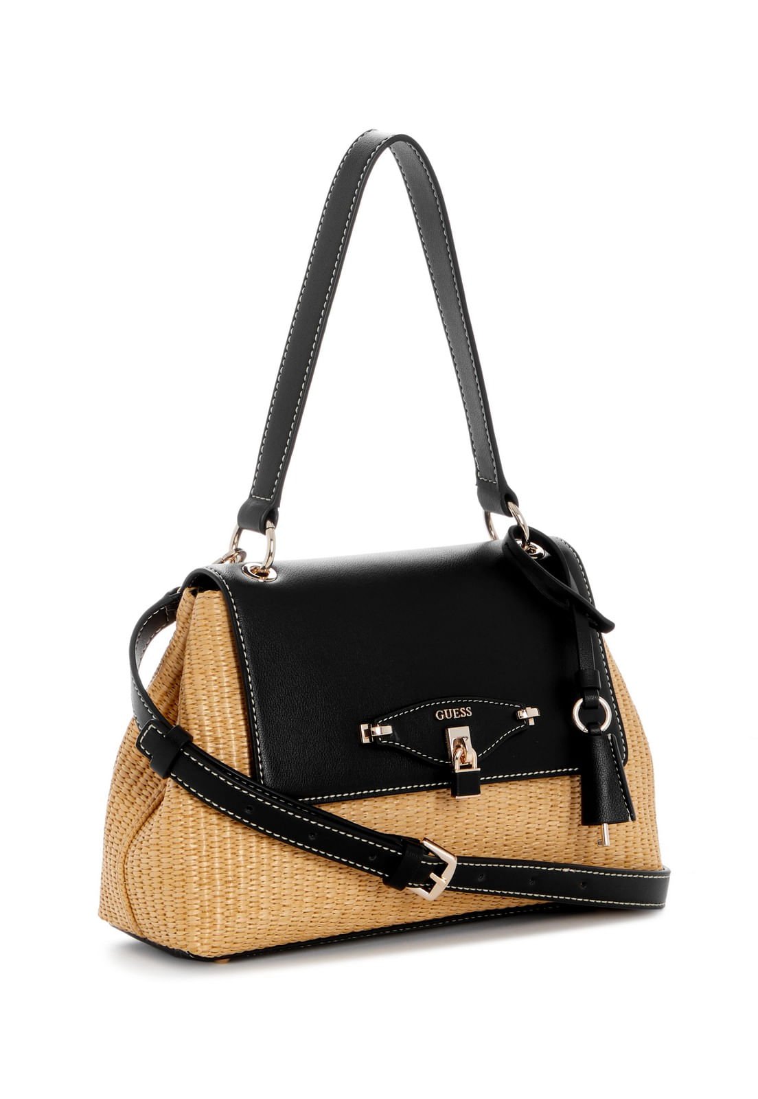 Bolsa Maggie Straw Shoulder Preto Bege/Preto 2