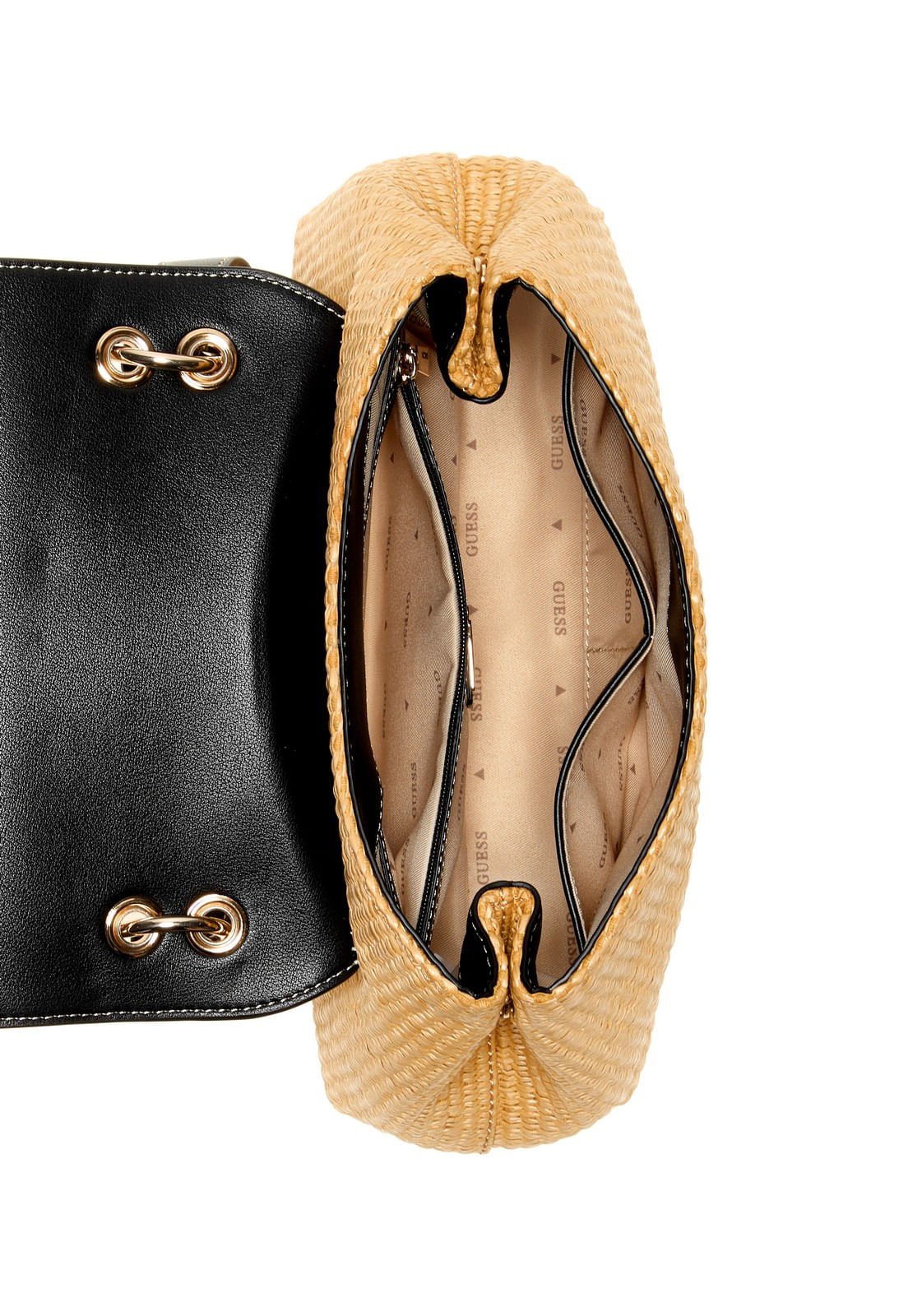 Bolsa Maggie Straw Shoulder Preto Bege/Preto 4