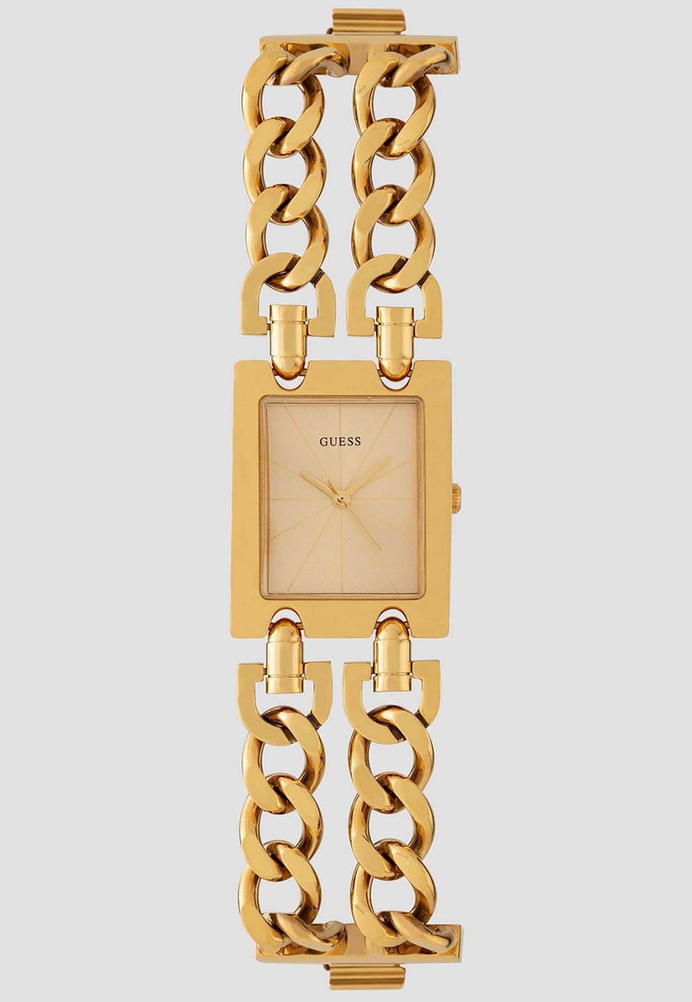 Relógio Retangular Analógico Pulseira Correntes Dourado