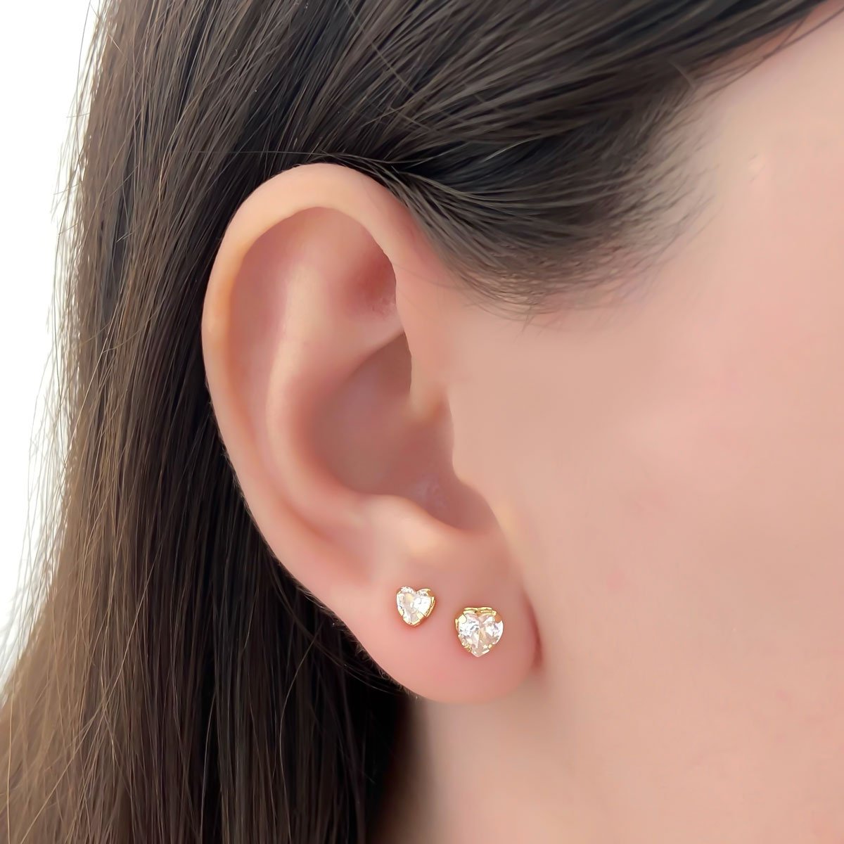 Kit Duo de Brincos Coracao Zirconia Cristal Banhado a Ouro 18K Semijoia Dourado 2