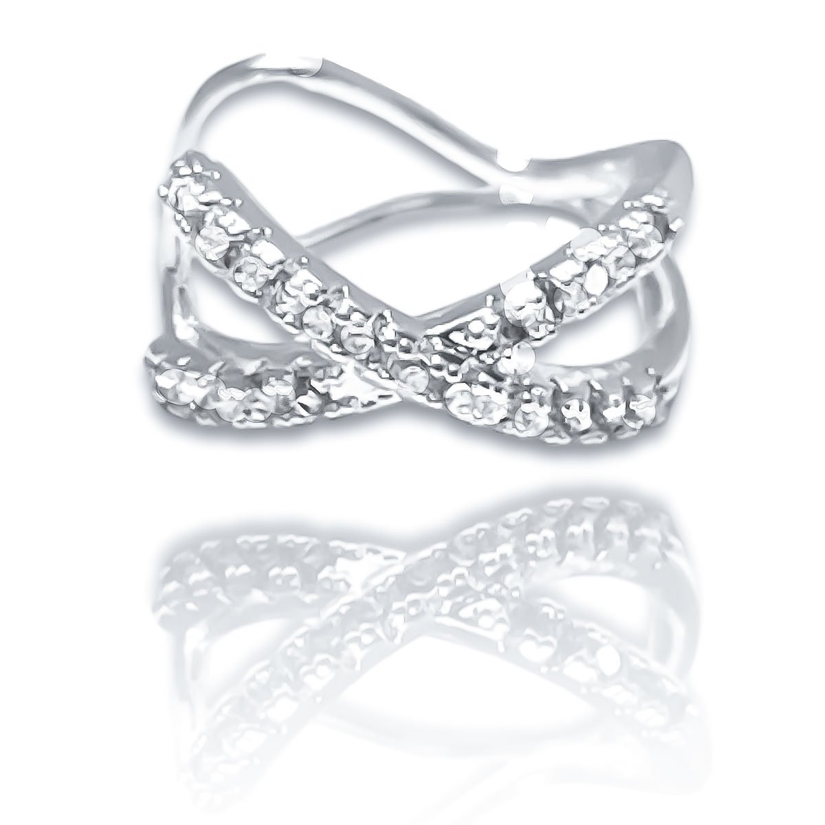 Brinco Piercing Fake Modelo X Zirconia Cravejada Banhado a Prata Prata 3