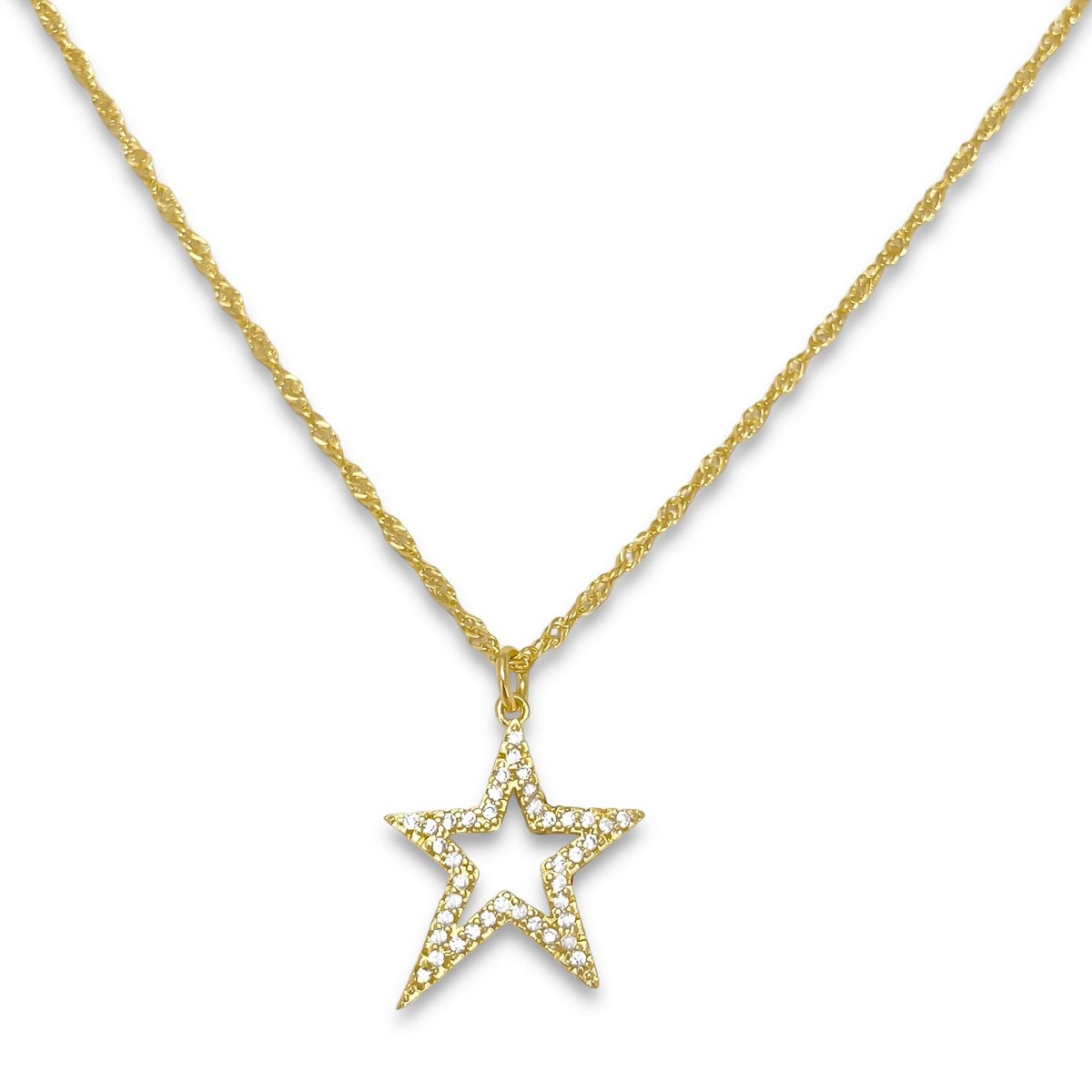 Colar Estrela Cravejada de Zirconia  Banhado a Ouro 18k  Dourado 1