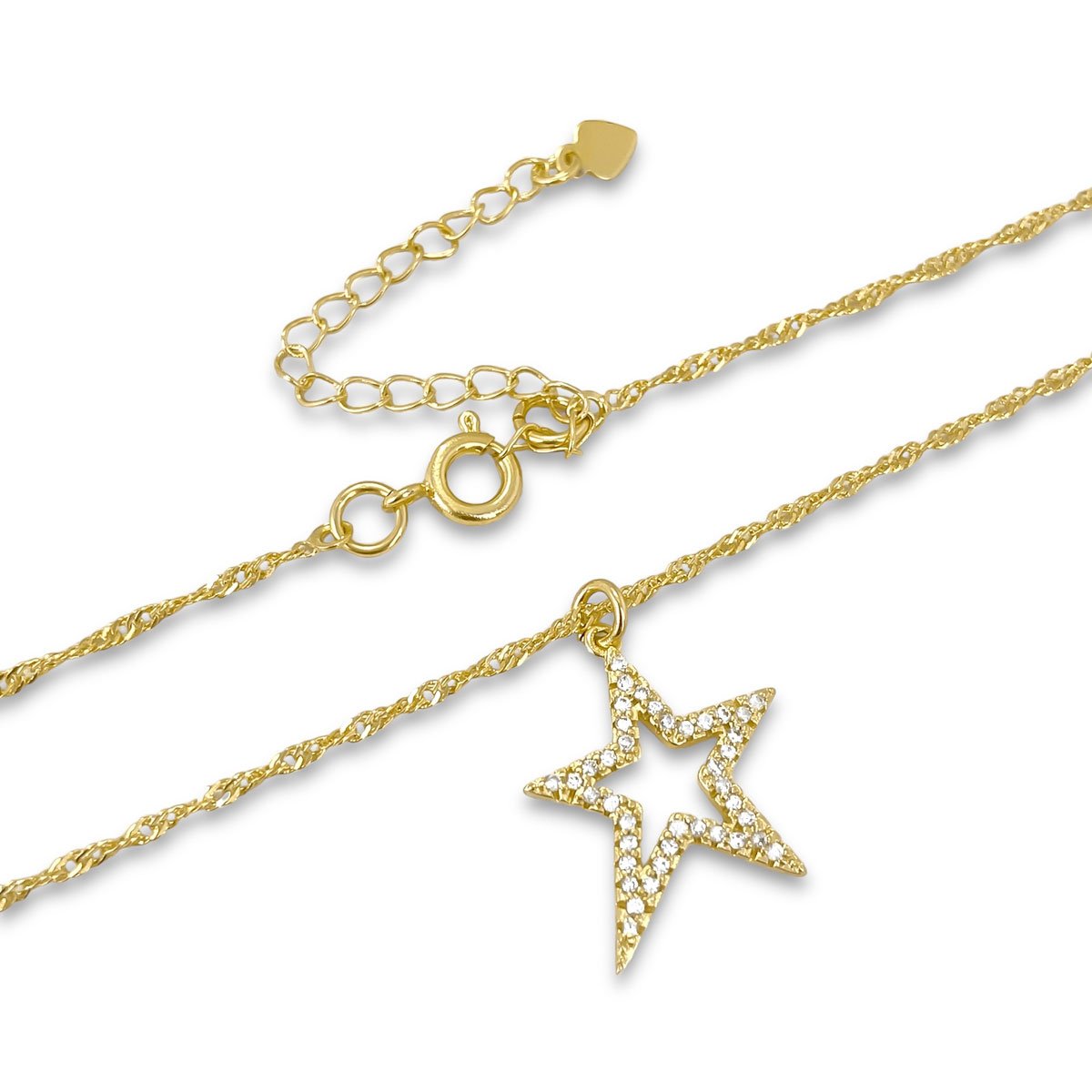 Colar Estrela Cravejada de Zirconia  Banhado a Ouro 18k  Dourado 3