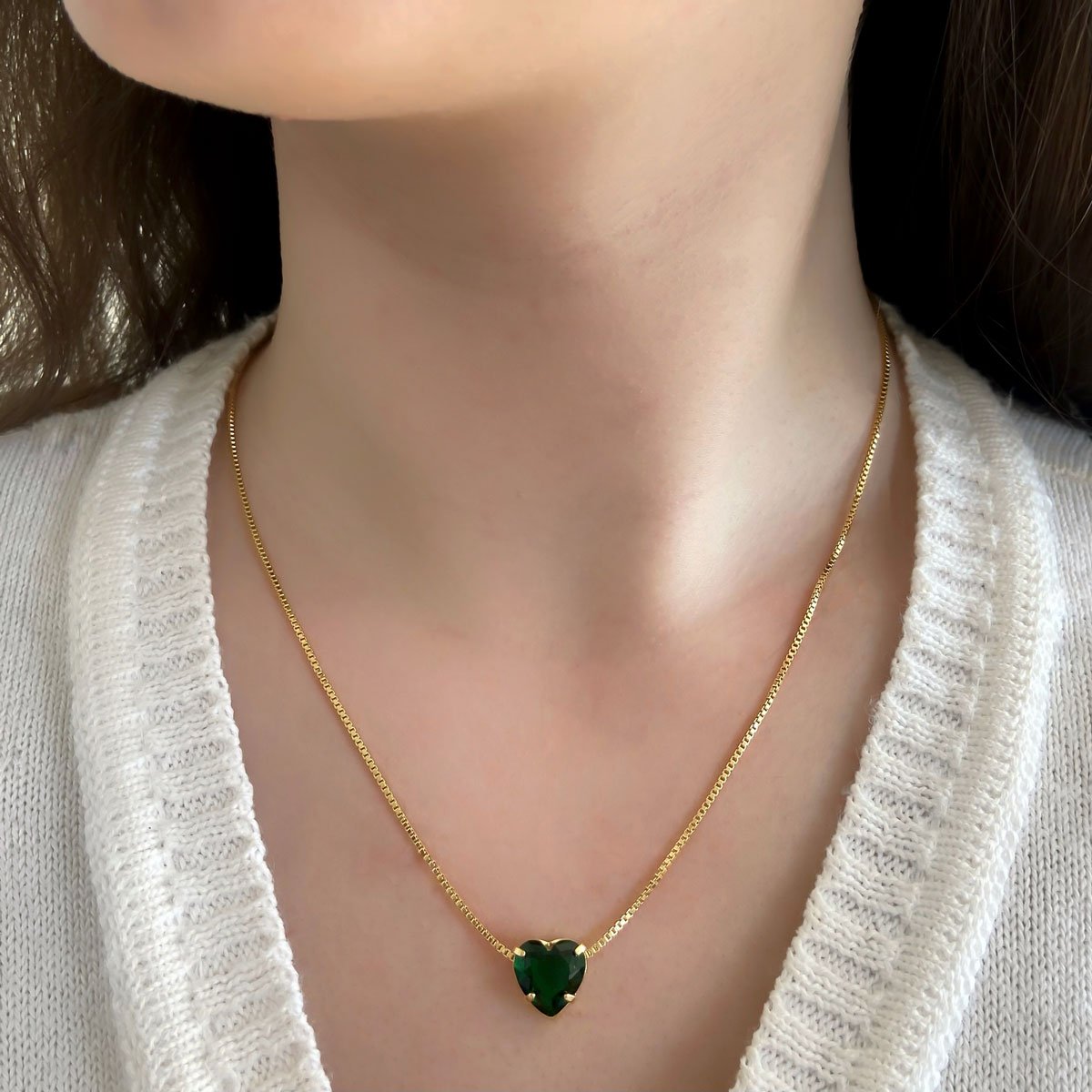 Colar Coracao Verde Esmeralda Banhado Ouro 18k Semijoia Dourado 2