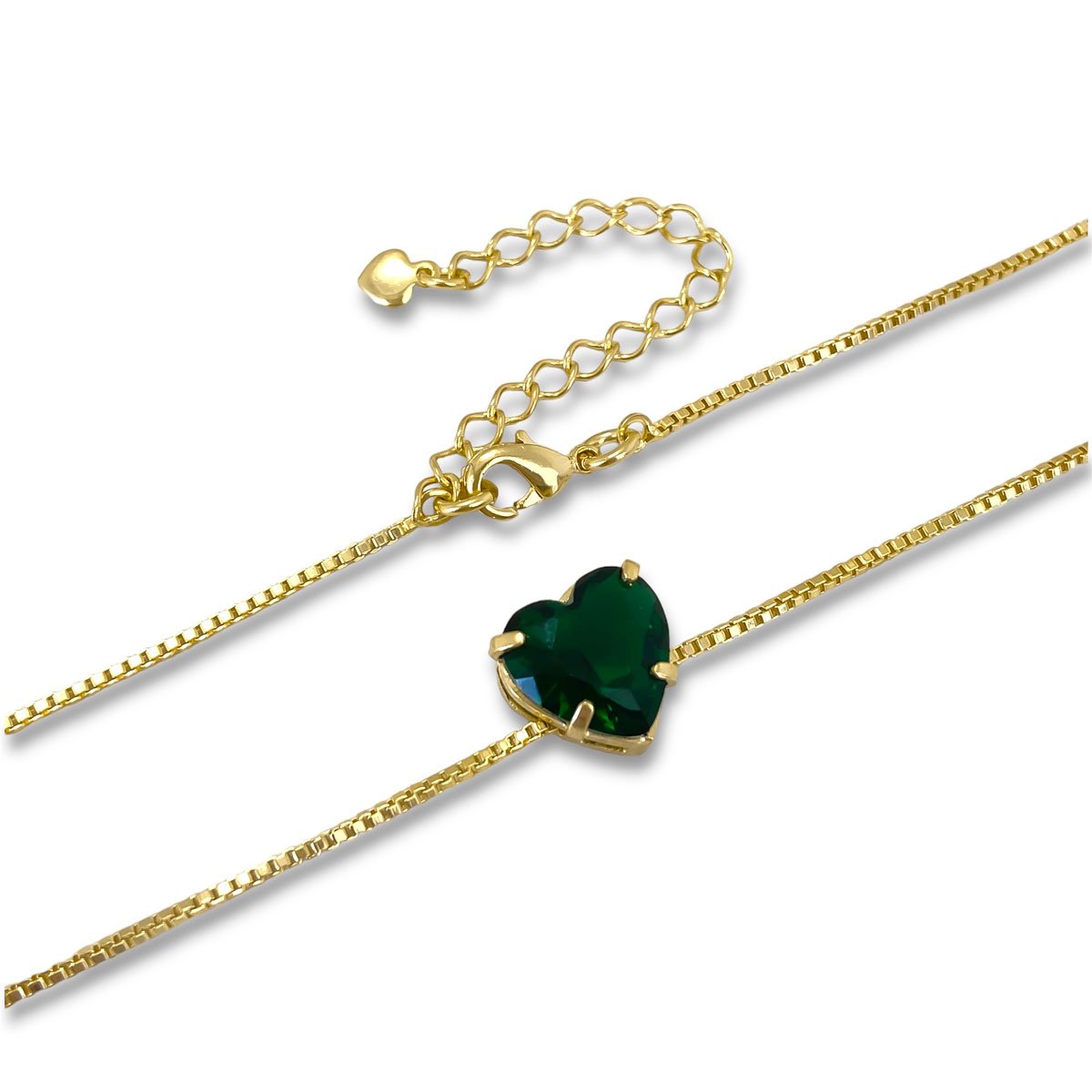 Colar Coracao Verde Esmeralda Banhado Ouro 18k Semijoia Dourado 3