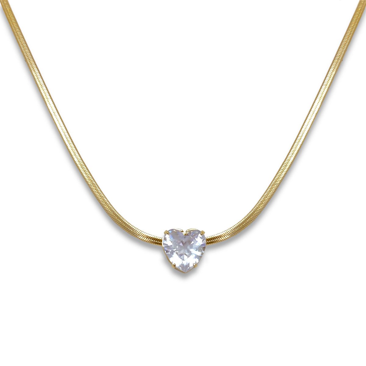 Choker Fita Lisa e Coracao Zirconia Banhada Ouro 18k Semijoia Dourado 4